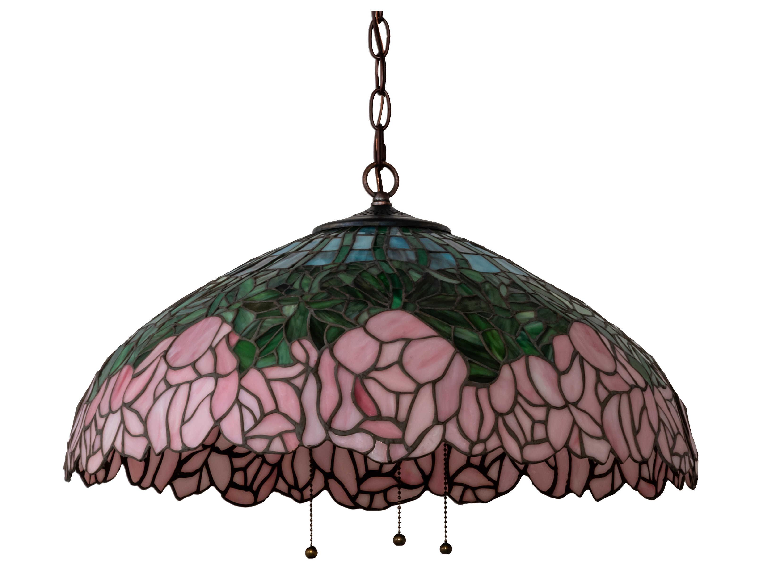 Meyda Tiffany Cabbage Rose 3-Light Mahogany Bronze Glass Dome Pendant