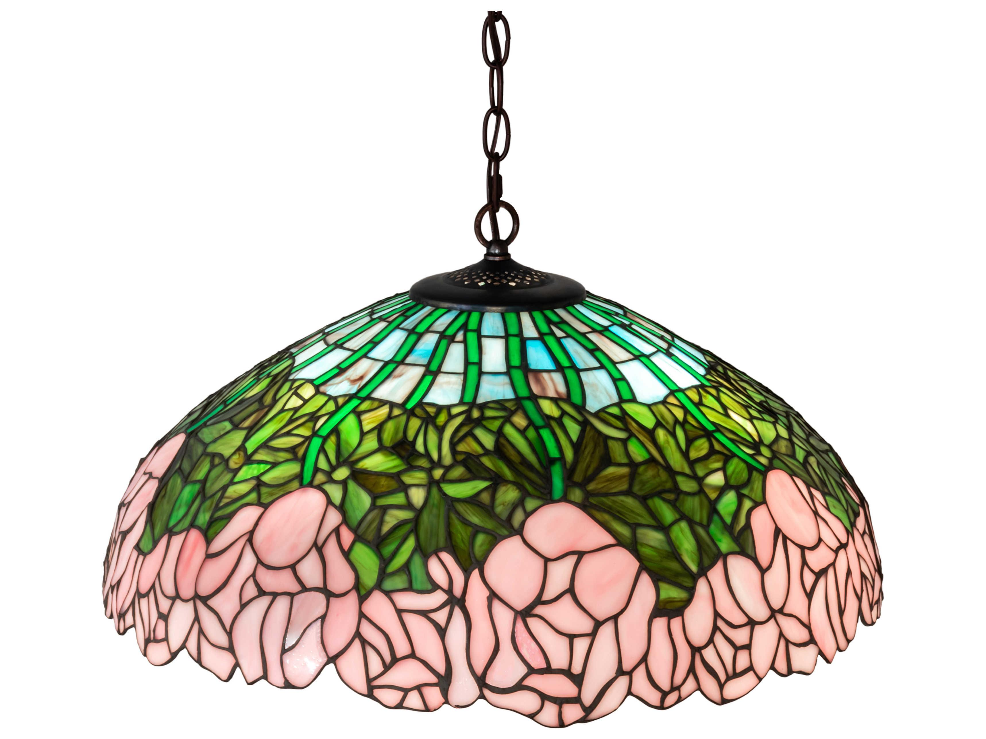 Meyda Tiffany Cabbage Rose 3-Light Mahogany Bronze Glass Dome Pendant