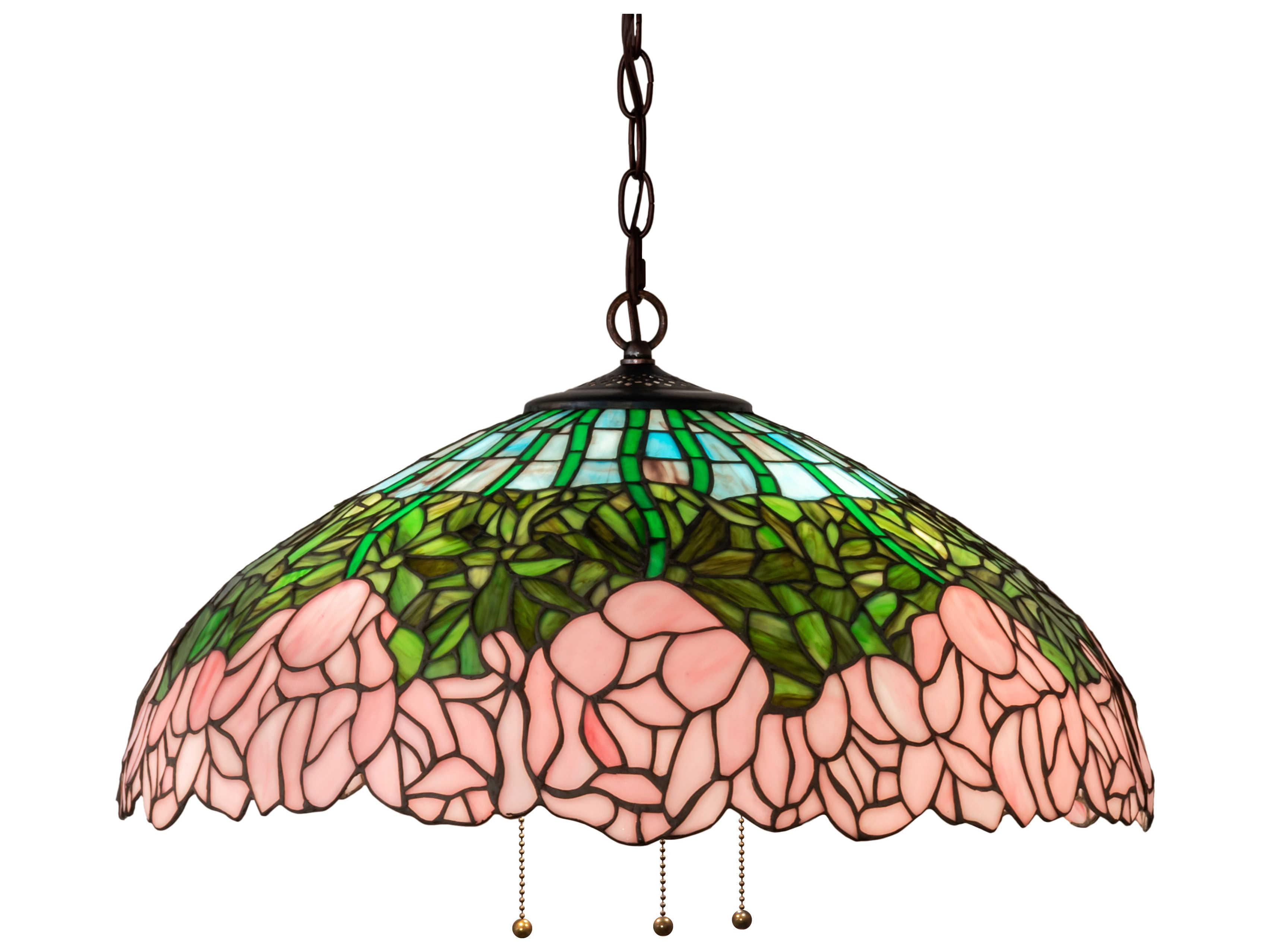 Meyda Tiffany Cabbage Rose 3-Light Mahogany Bronze Glass Dome Pendant