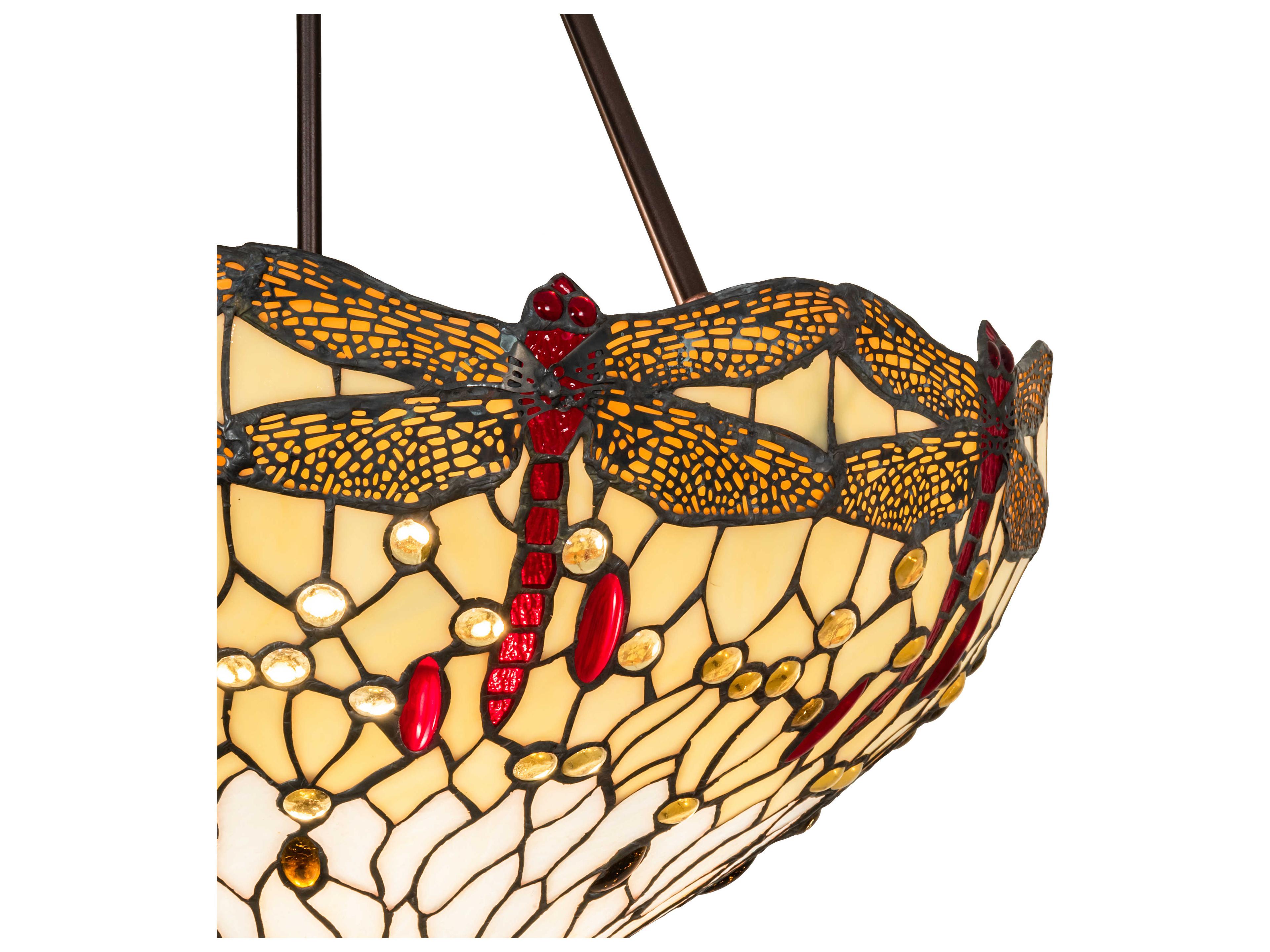 Meyda Tiffany Hanginghead Dragonfly 3-Light Mahogany Bronze Glass Dome Pendant