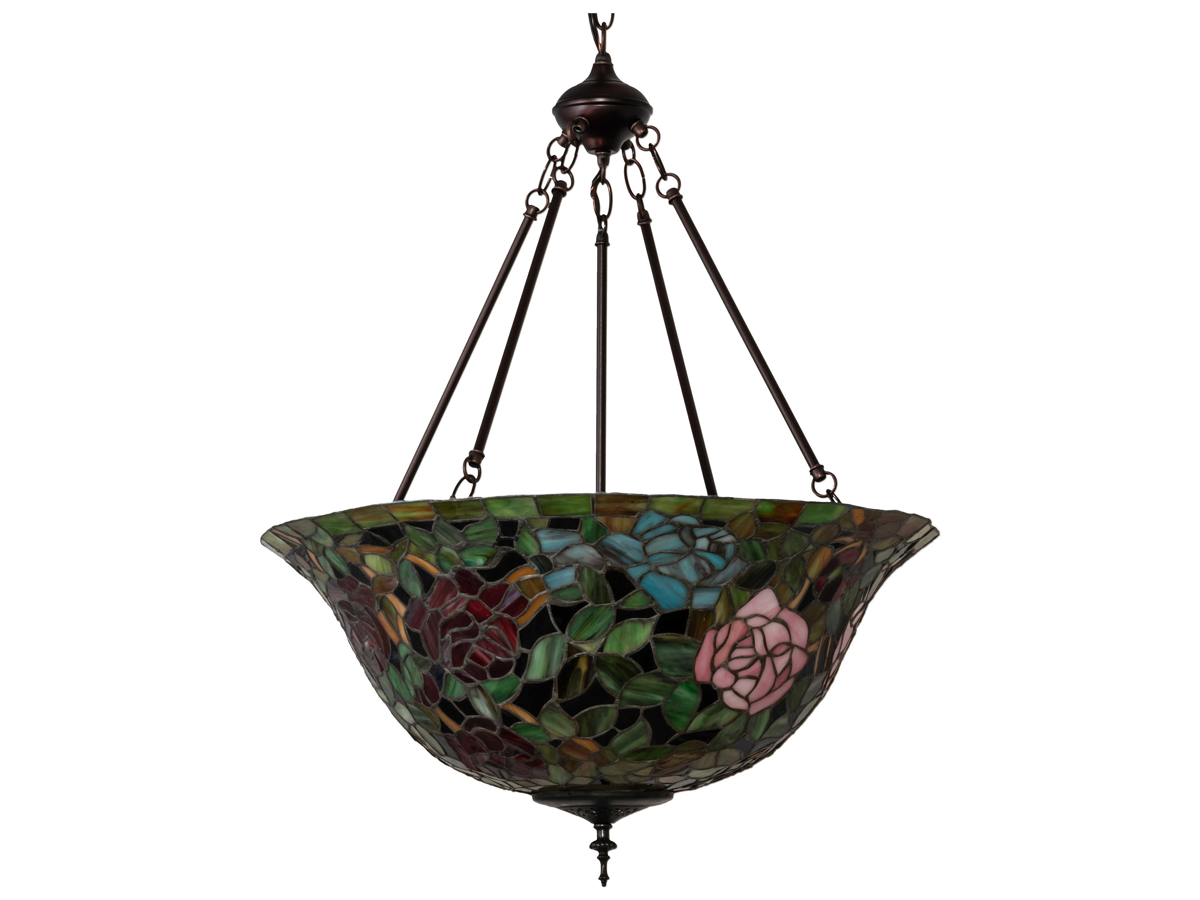 Meyda Tiffany Rosebush 3-Light Mahogany Bronze Glass Bowl Pendant