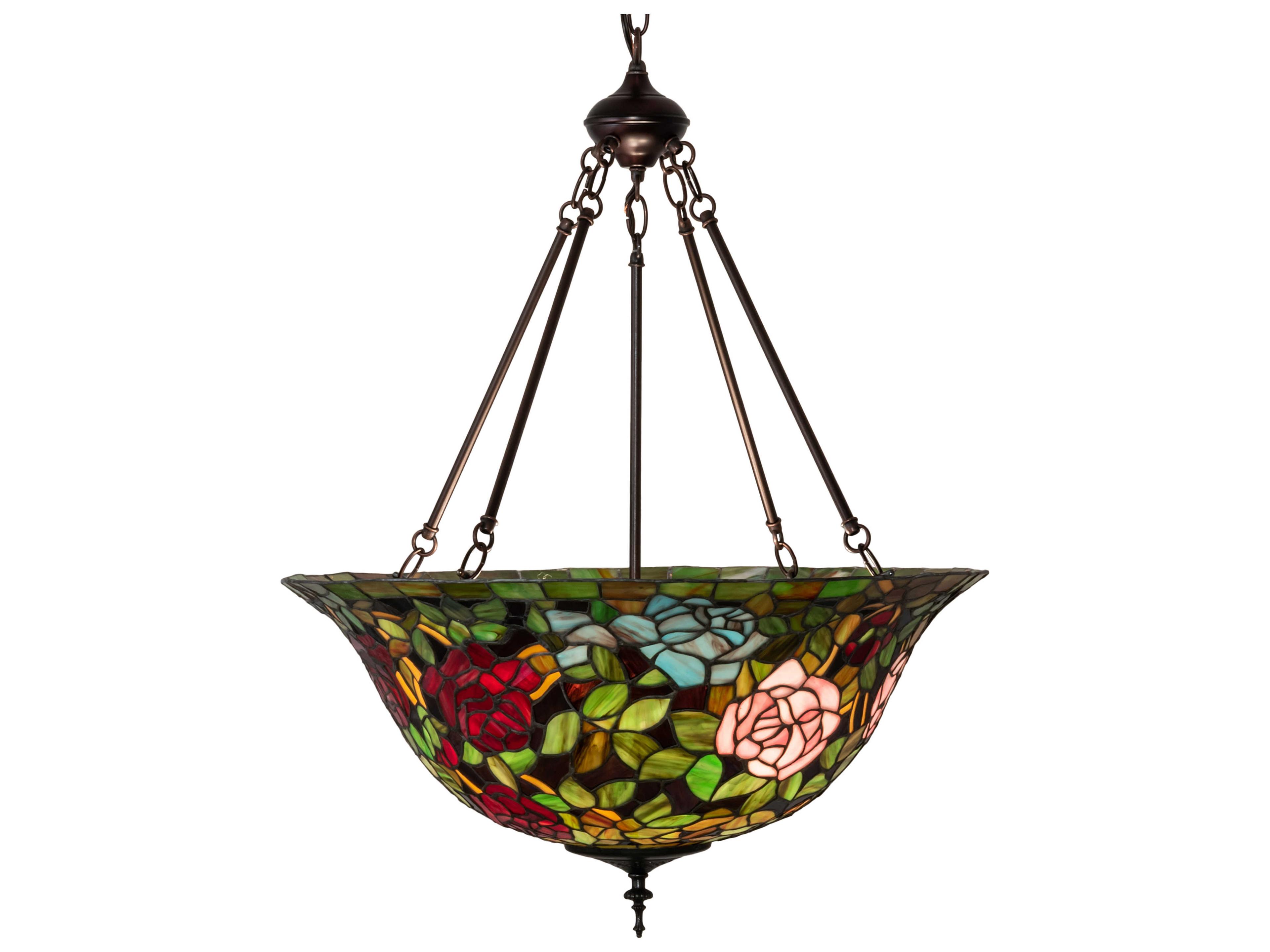 Meyda Tiffany Rosebush 3-Light Mahogany Bronze Glass Bowl Pendant