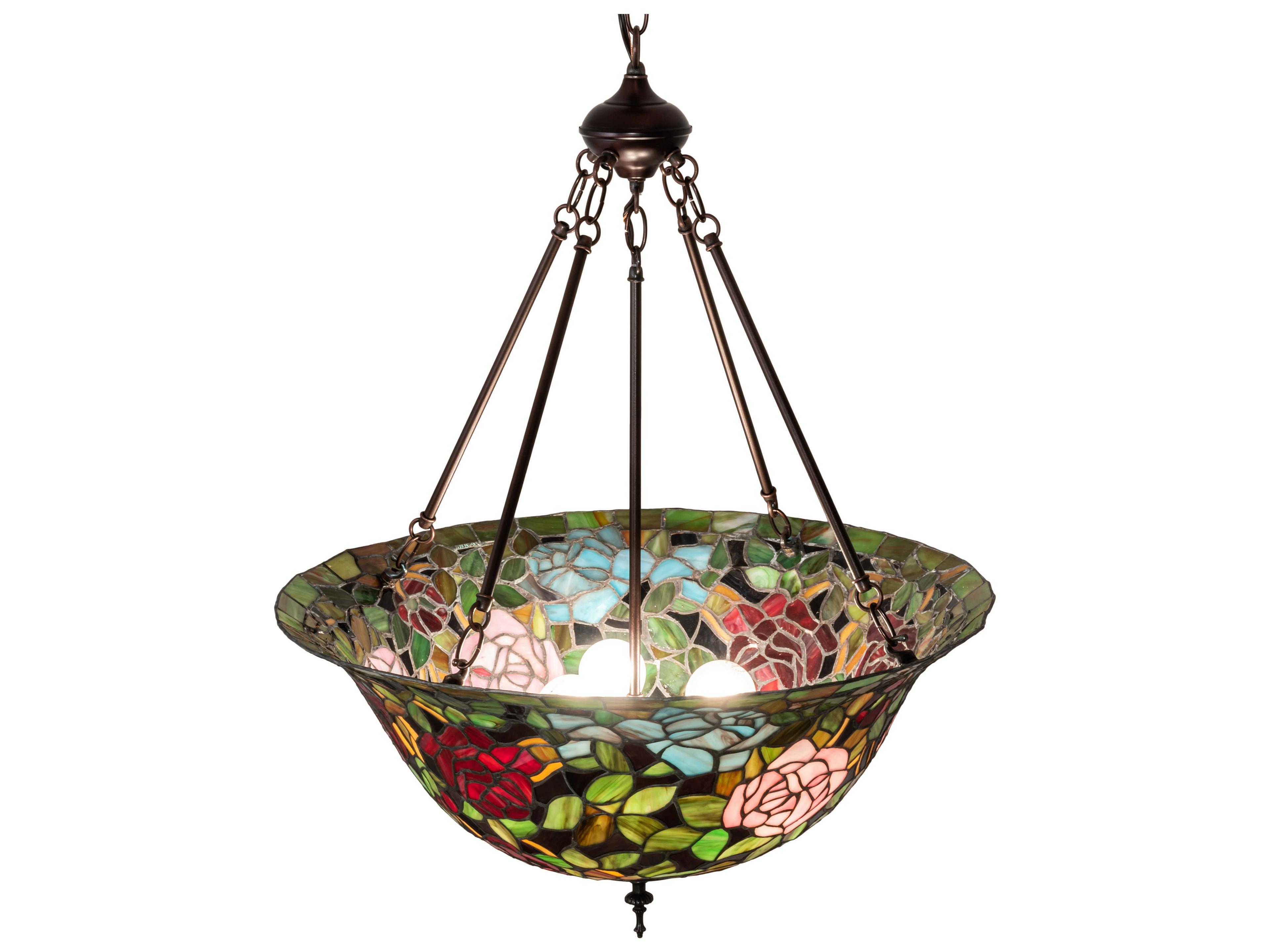 Meyda Tiffany Rosebush 3-Light Mahogany Bronze Glass Bowl Pendant