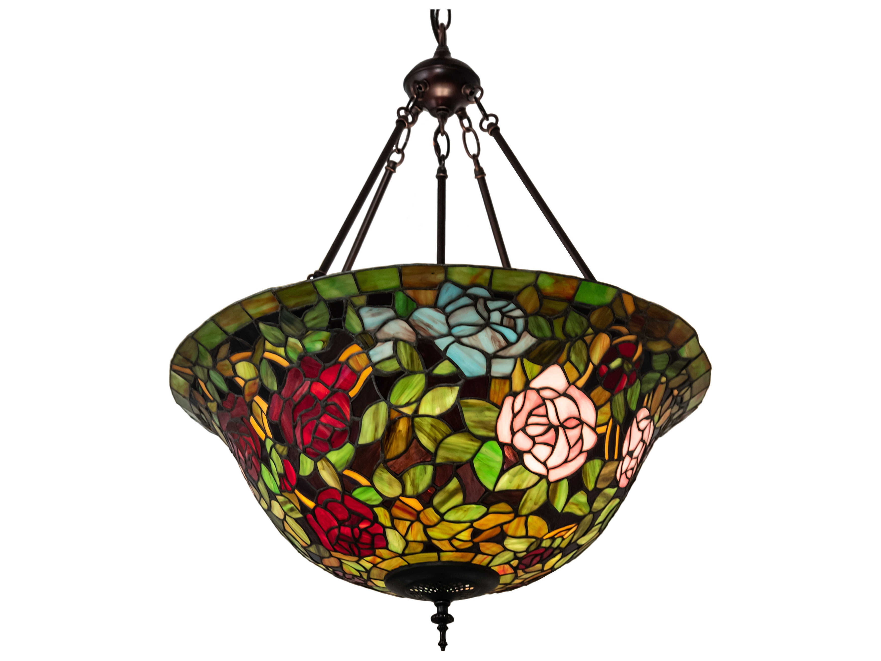Meyda Tiffany Rosebush 3-Light Mahogany Bronze Glass Bowl Pendant