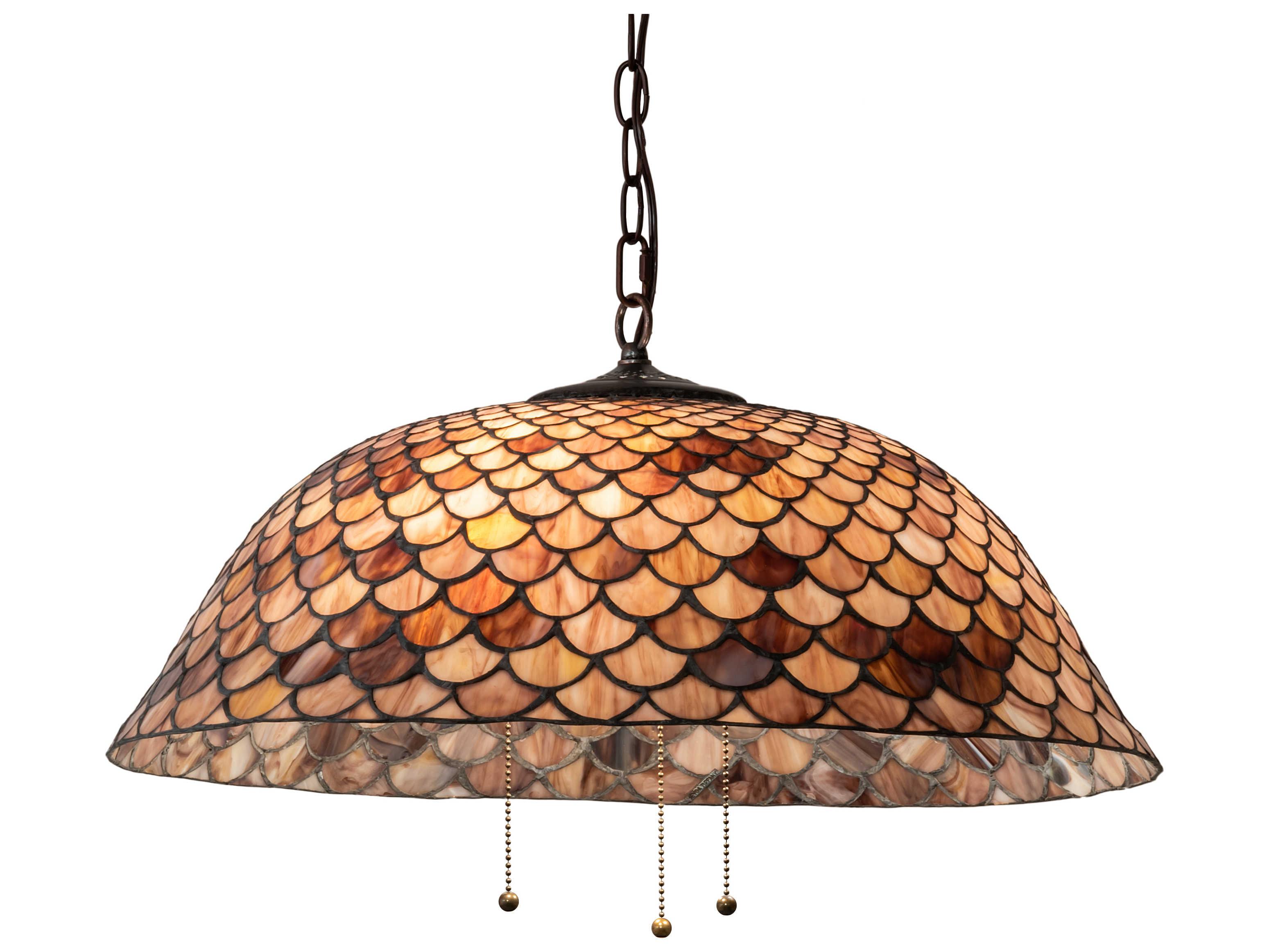 Meyda Tiffany Fishscale 3-Light Mahogany Bronze Glass Bowl Pendant