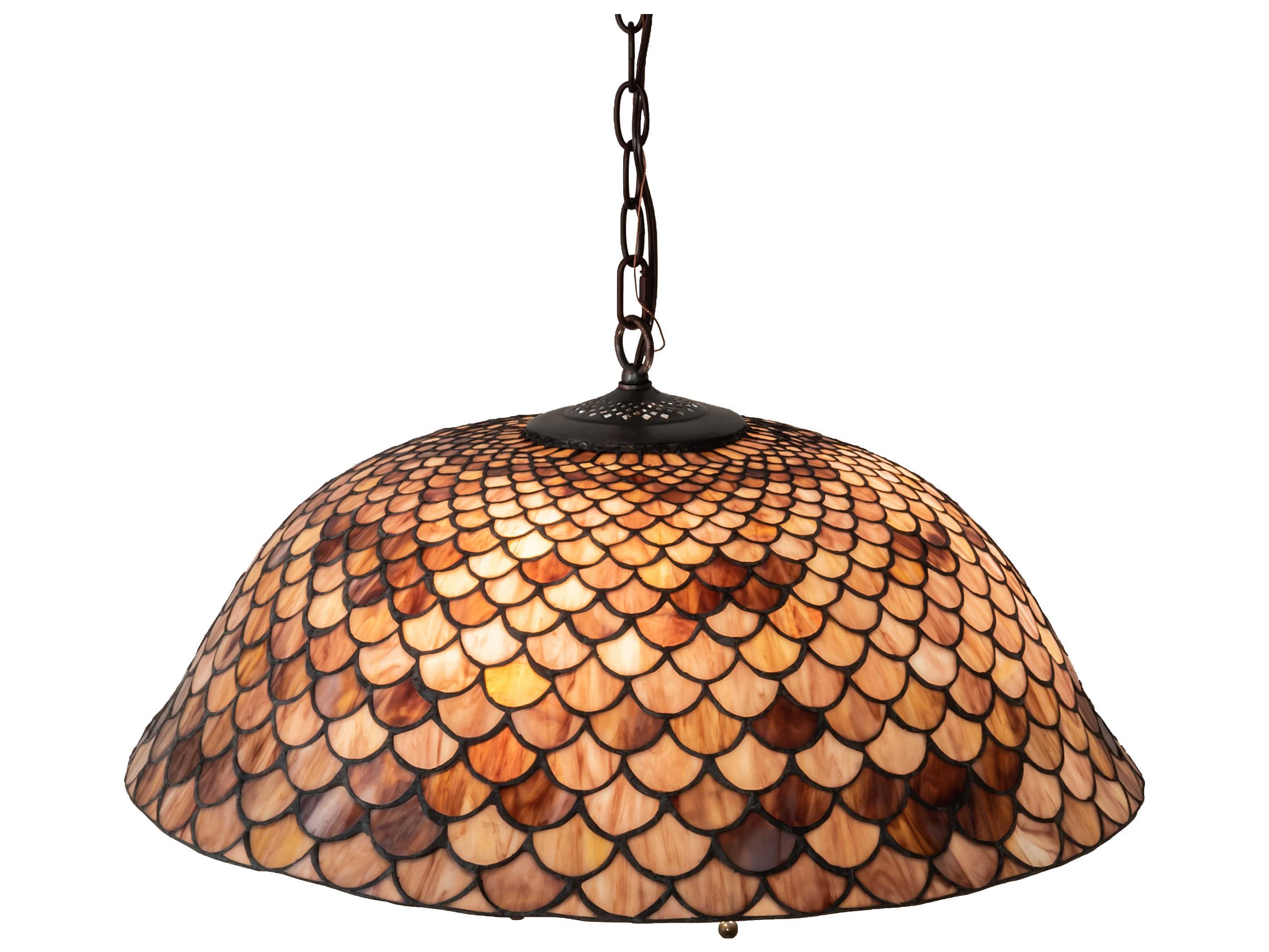 Meyda Tiffany Fishscale 3-Light Mahogany Bronze Glass Bowl Pendant