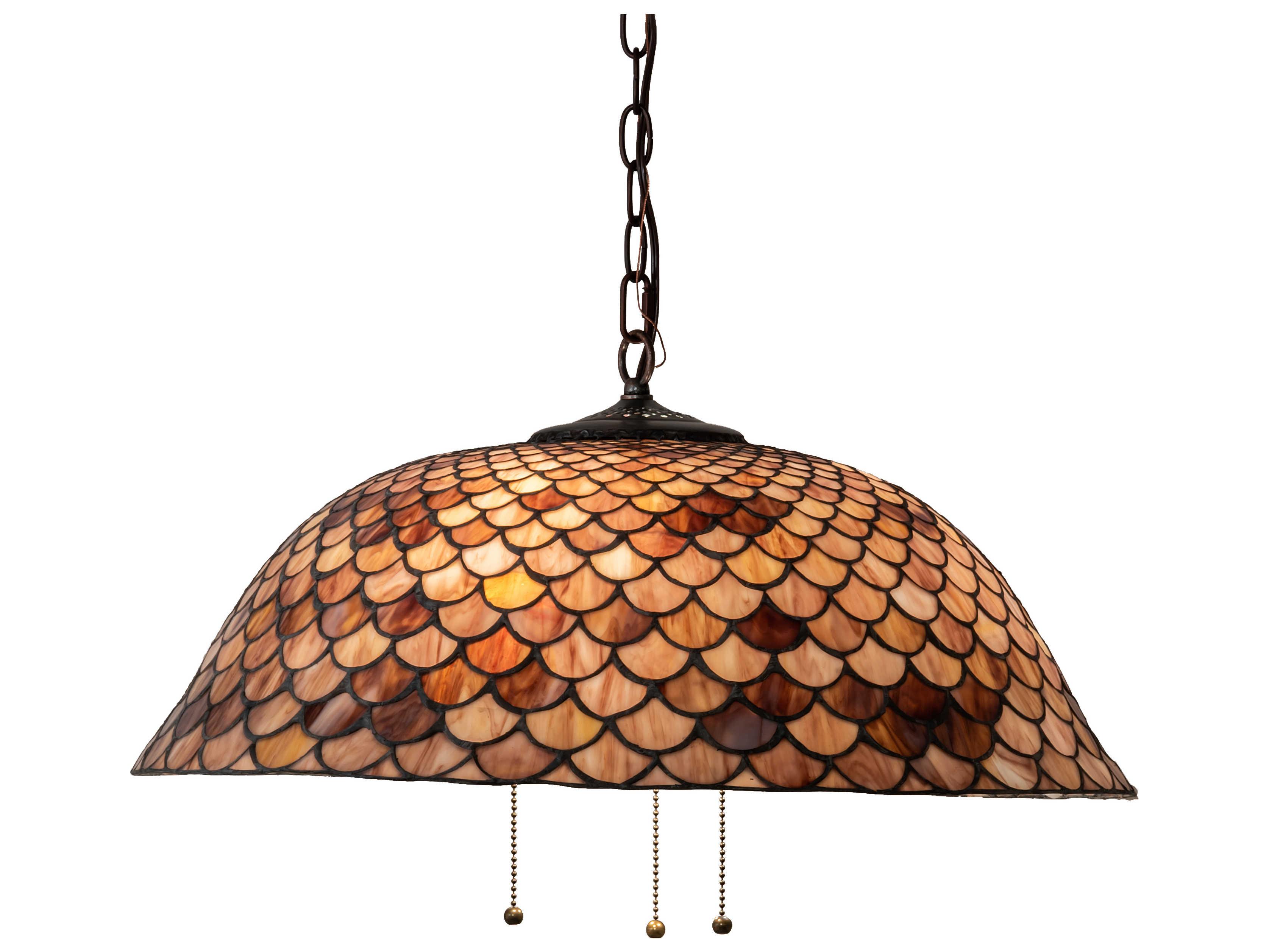 Meyda Tiffany Fishscale 3-Light Mahogany Bronze Glass Bowl Pendant