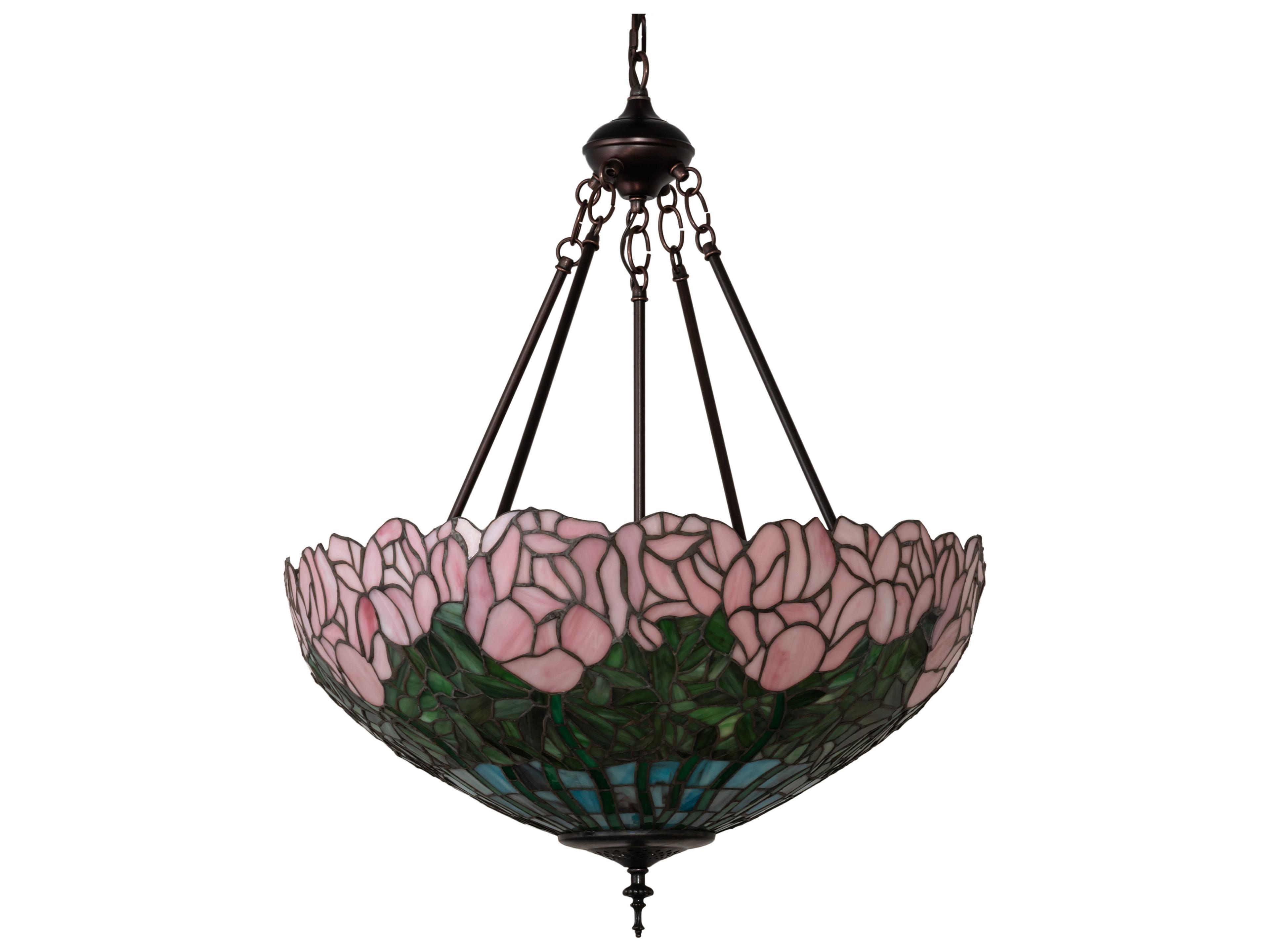 Meyda Tiffany Cabbage Rose 3-Light Mahogany Bronze Glass Bowl Pendant