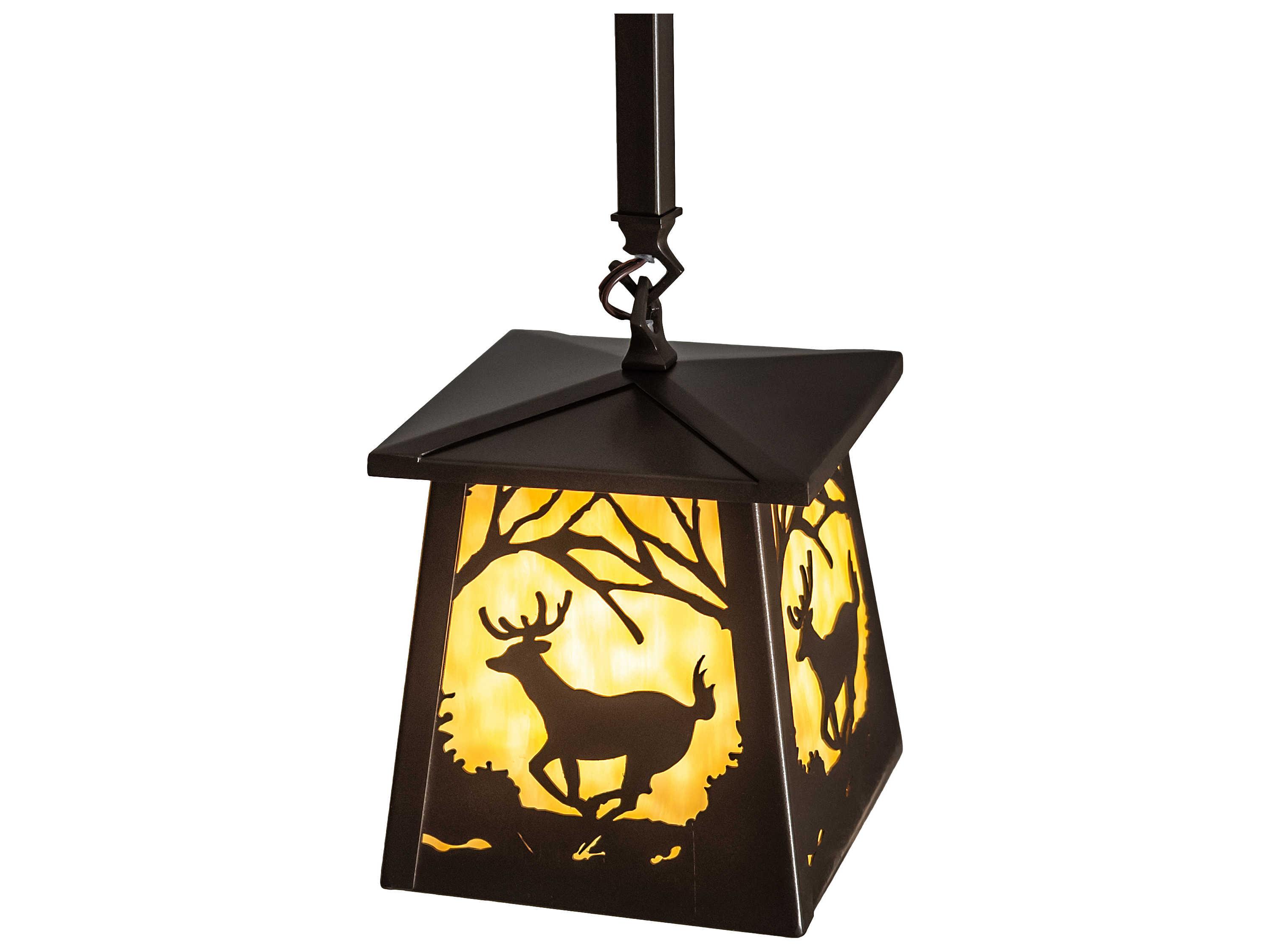 Meyda Deer At Dawn 3-Light Bronze Glass Geometric Island Pendant