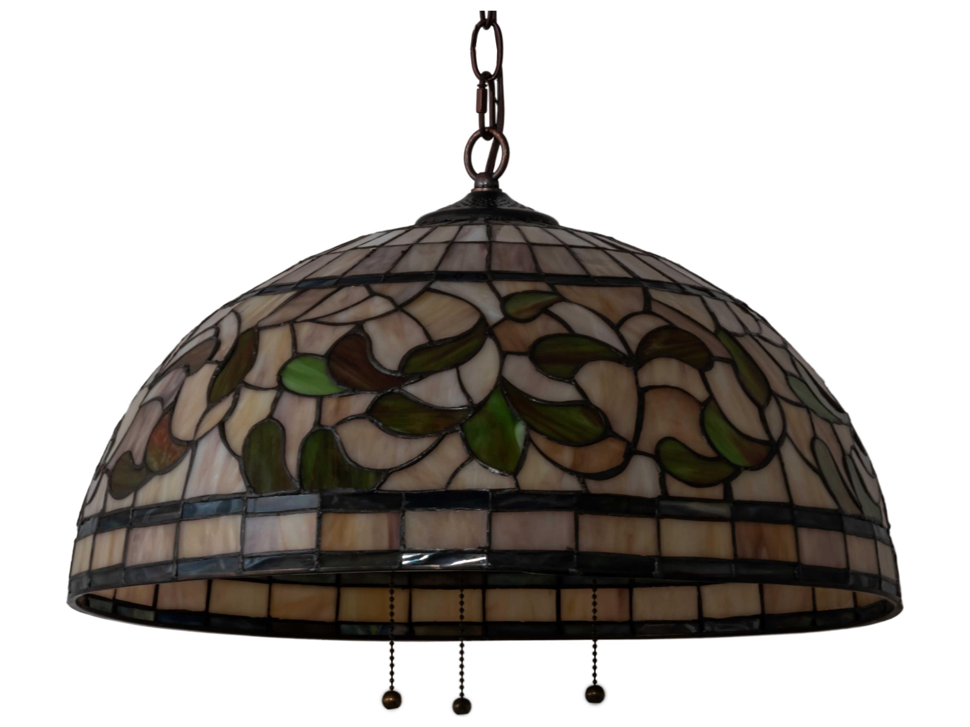Meyda Tiffany Turning Leaf 3-Light Mahogany Bronze Glass Dome Pendant