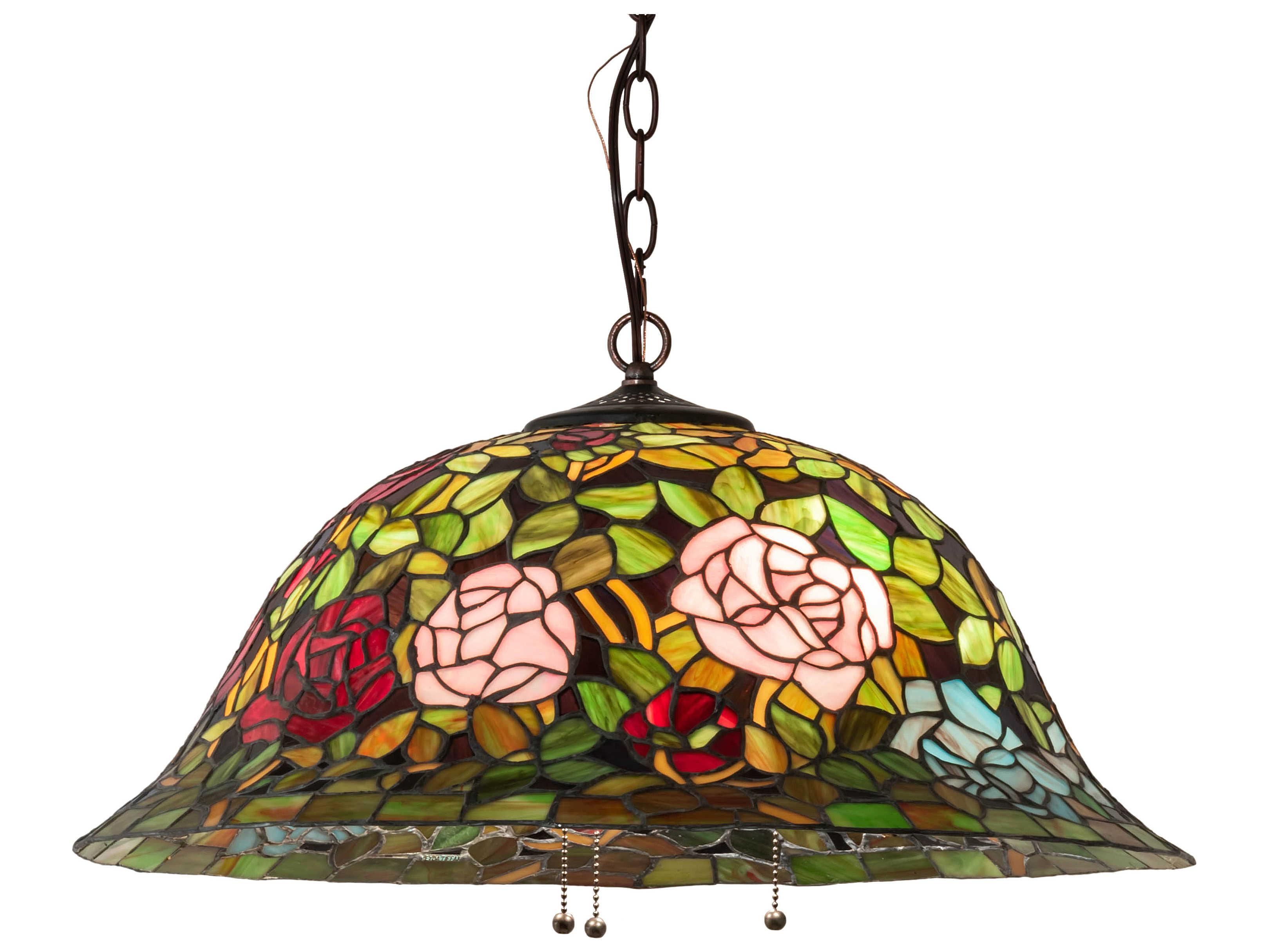 Meyda Tiffany Rosebush 3-Light Mahogany Bronze Glass Bowl Pendant
