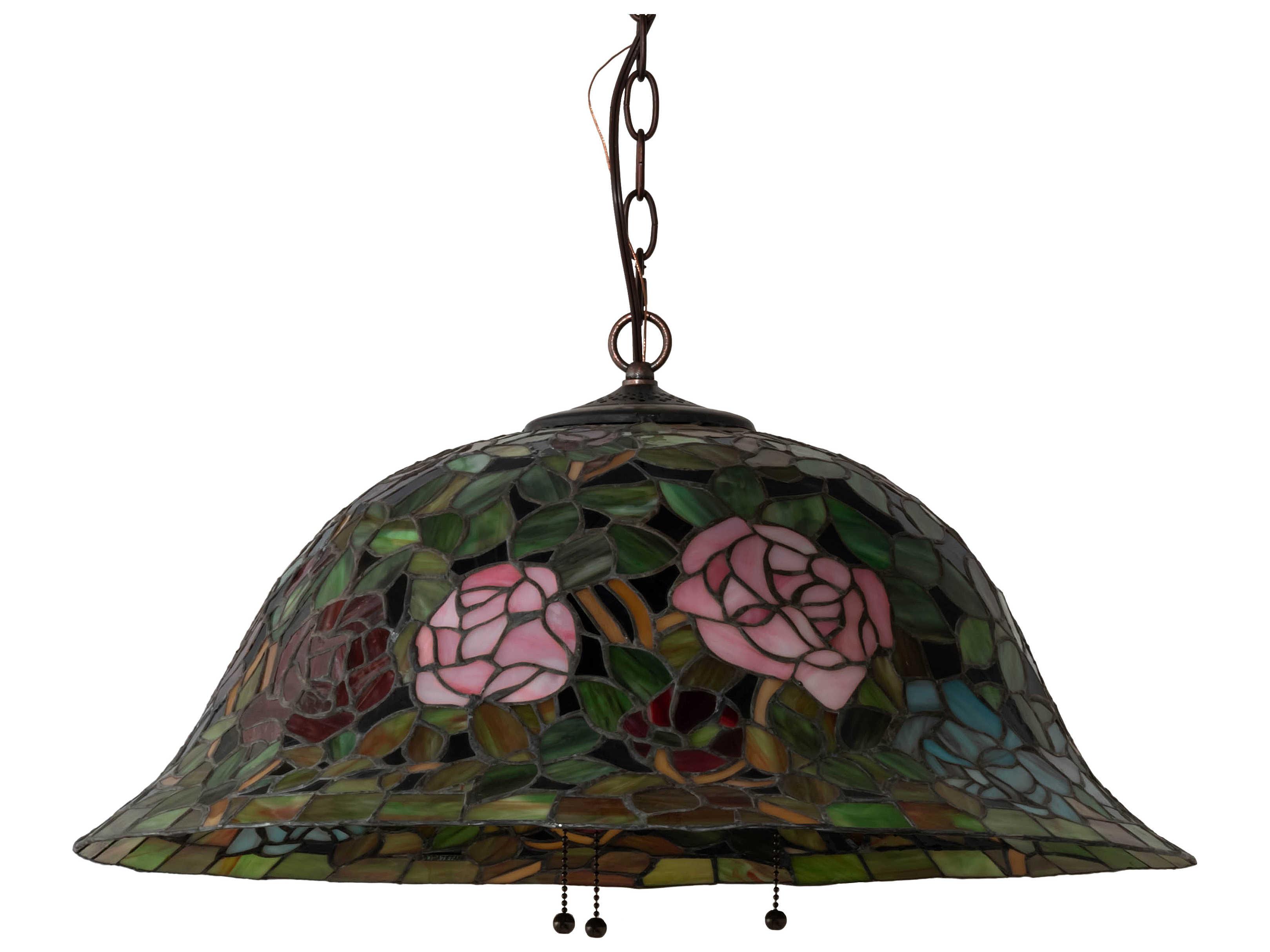 Meyda Tiffany Rosebush 3-Light Mahogany Bronze Glass Bowl Pendant