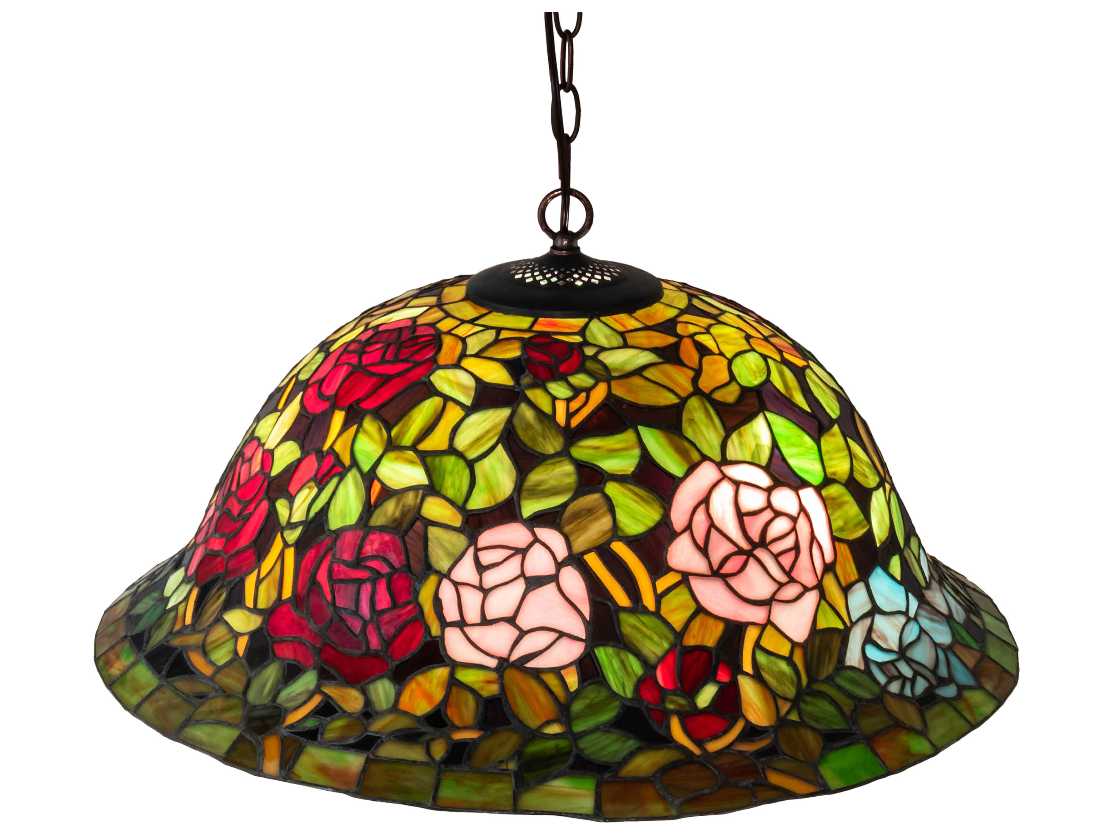 Meyda Tiffany Rosebush 3-Light Mahogany Bronze Glass Bowl Pendant