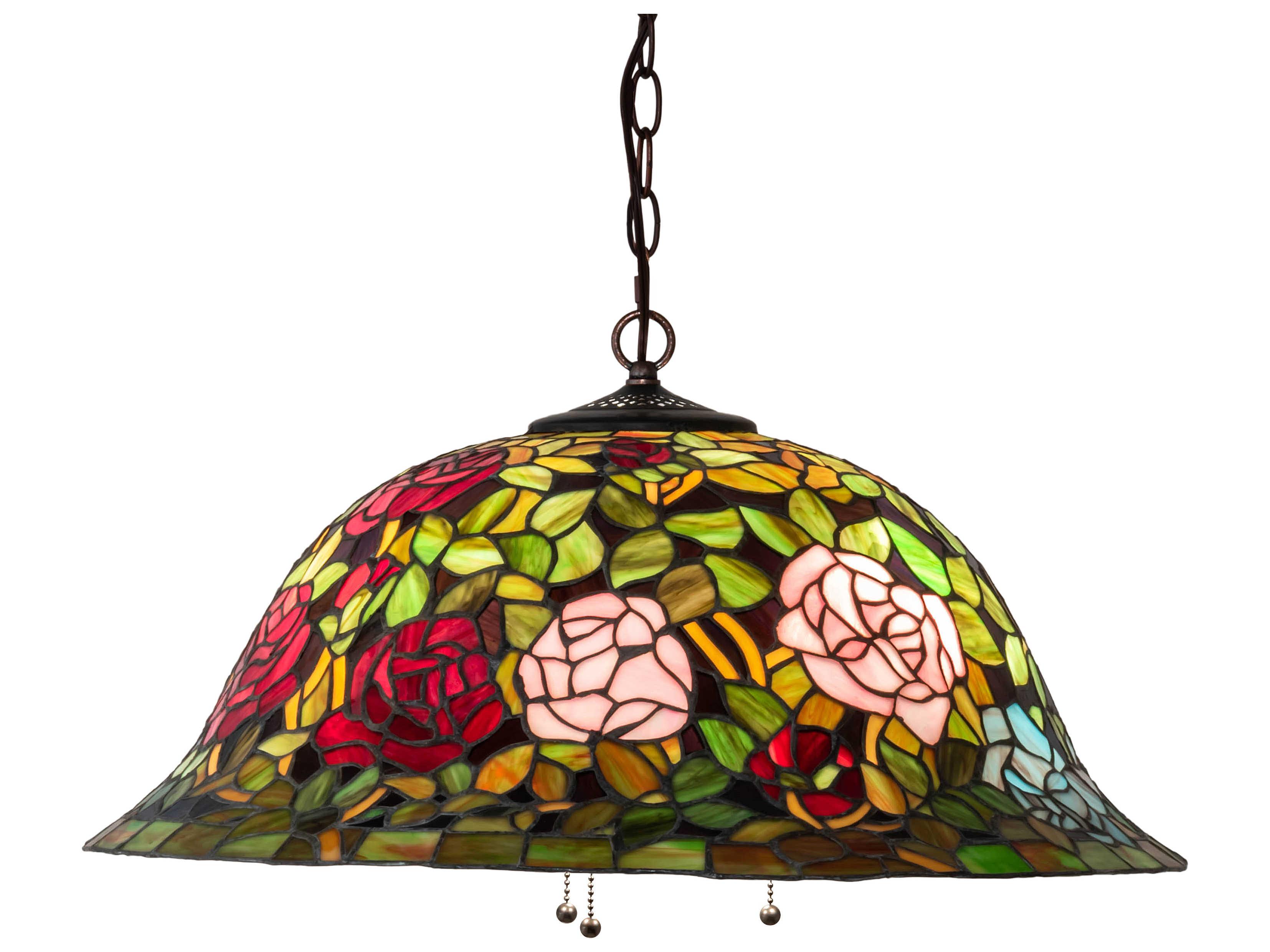 Meyda Tiffany Rosebush 3-Light Mahogany Bronze Glass Bowl Pendant