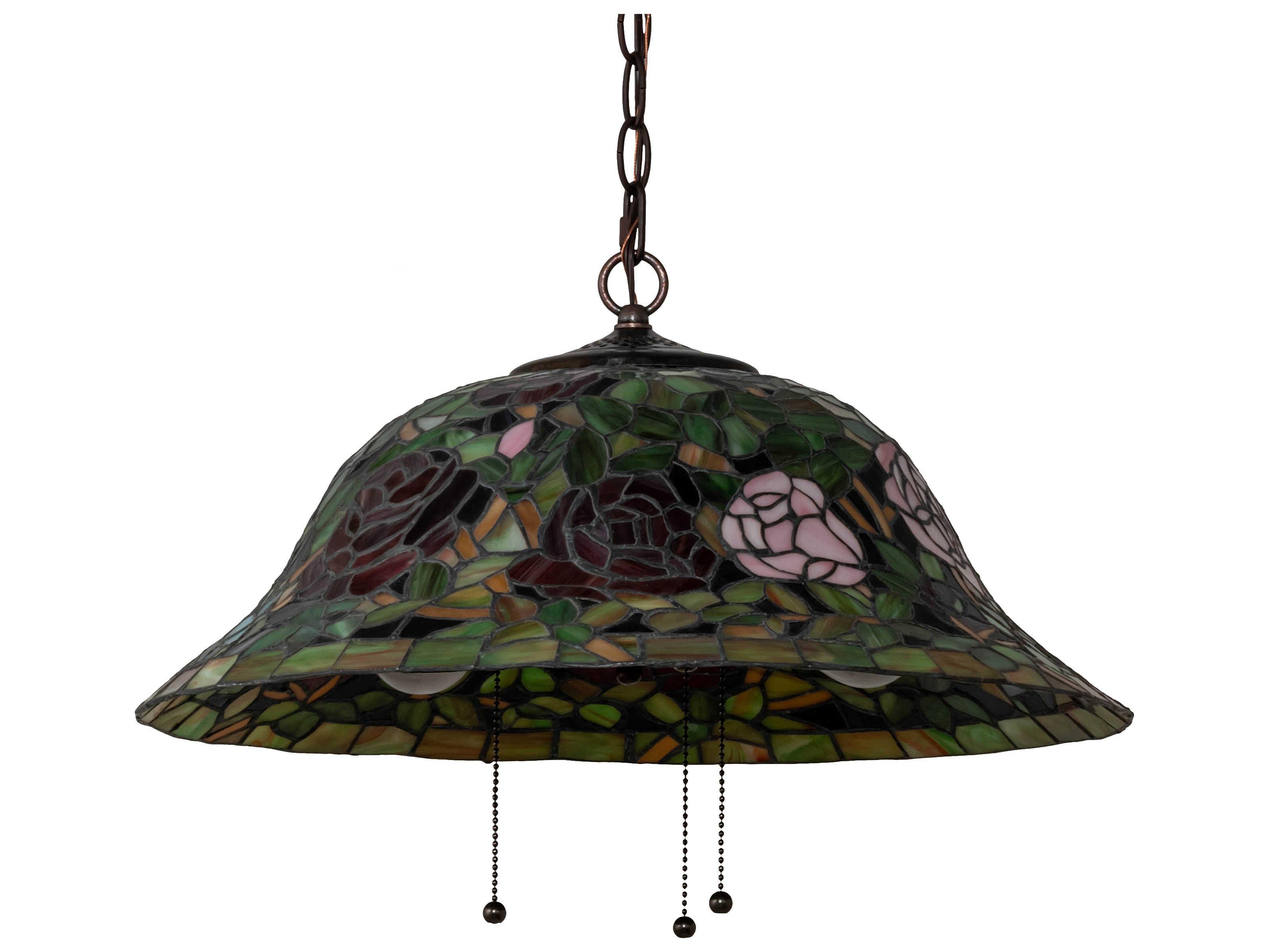 Meyda Tiffany Rosebush 3-Light Mahogany Bronze Glass Bowl Pendant