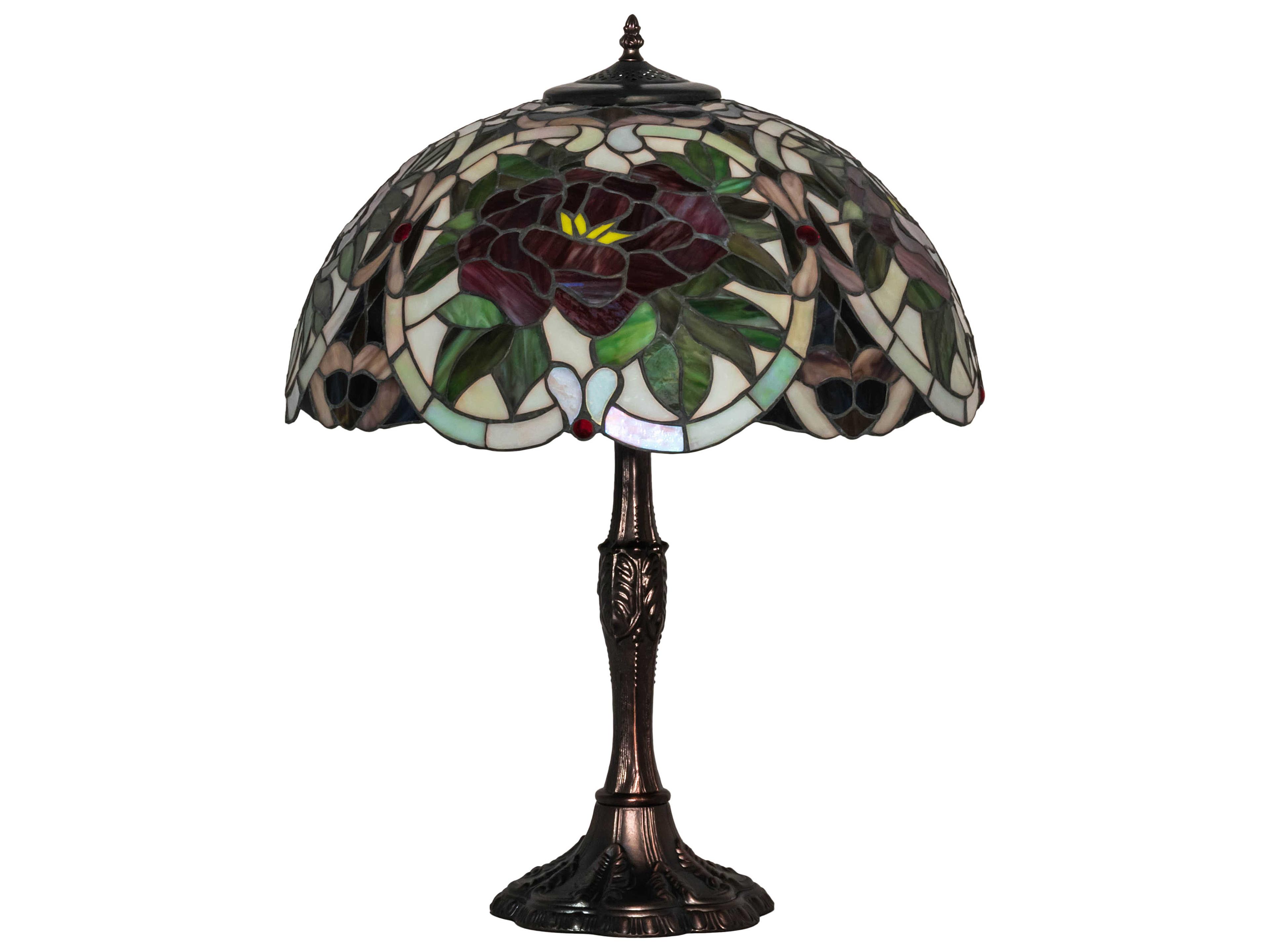 Meyda Renaissance Rose Glass Tiffany Mahogany Bronze Buffet Lamp