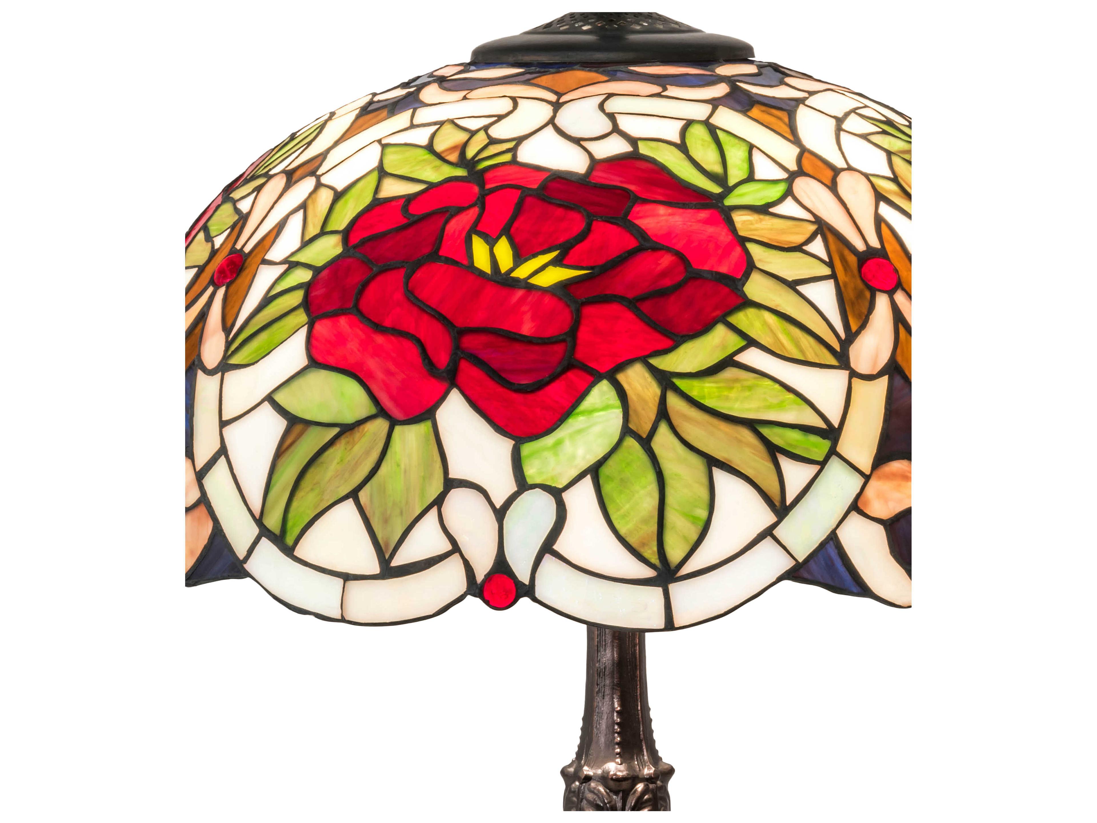 Meyda Renaissance Rose Glass Tiffany Mahogany Bronze Buffet Lamp