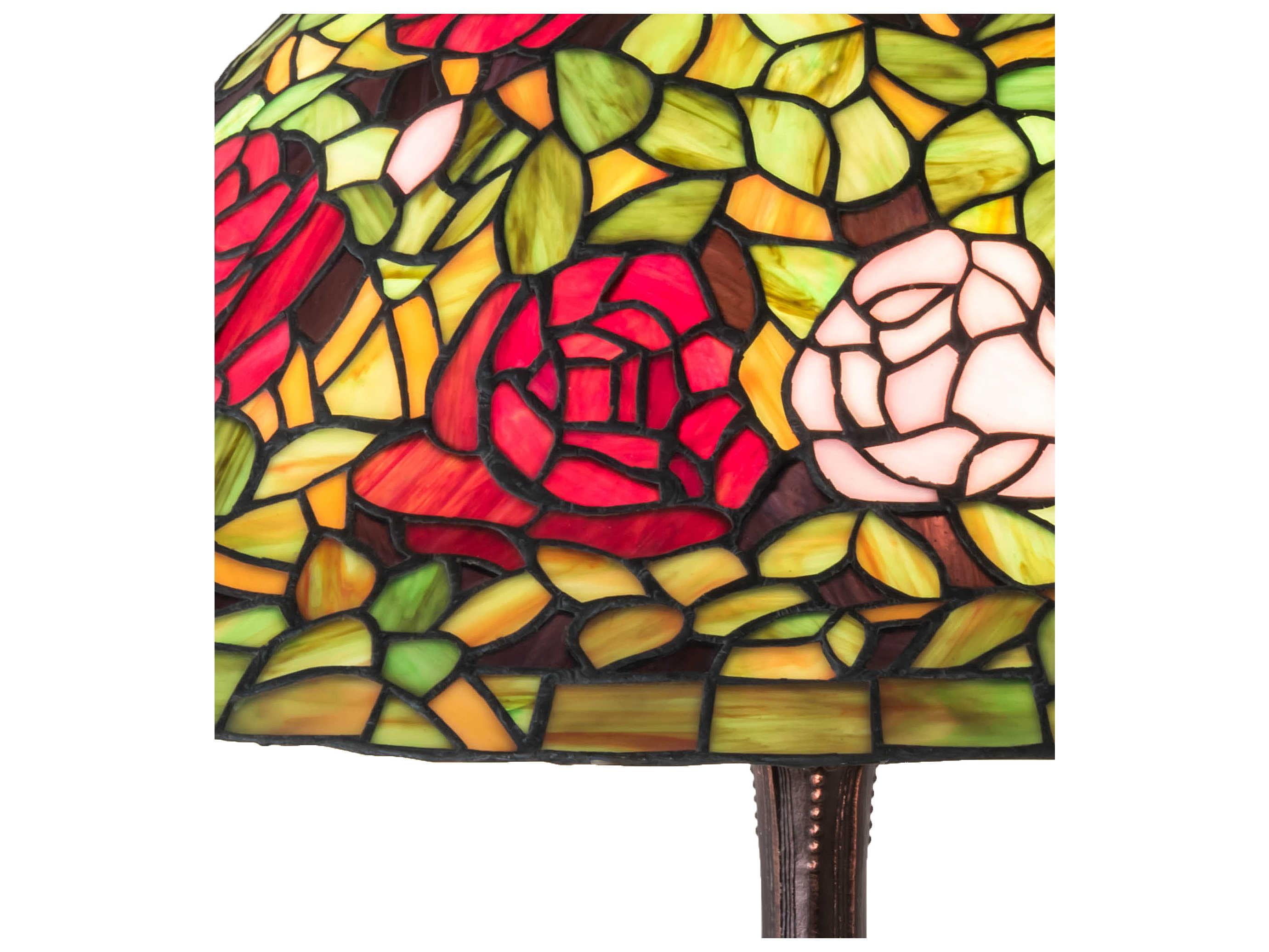 Meyda Tiffany Rosebush Glass Mahogany Bronze Buffet Lamp