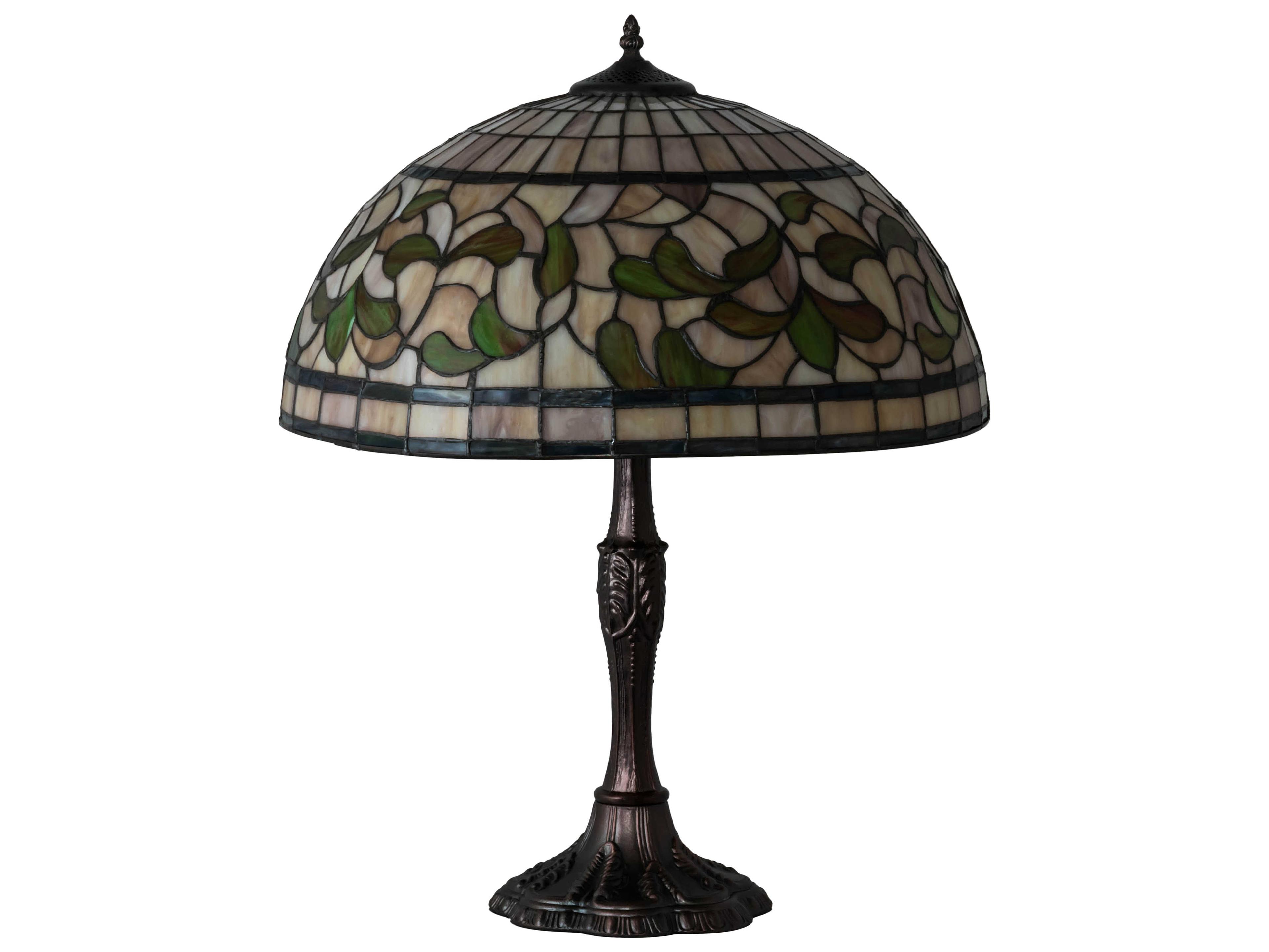 Meyda Tiffany Turning Leaf Glass Mahogany Bronze Buffet Lamp