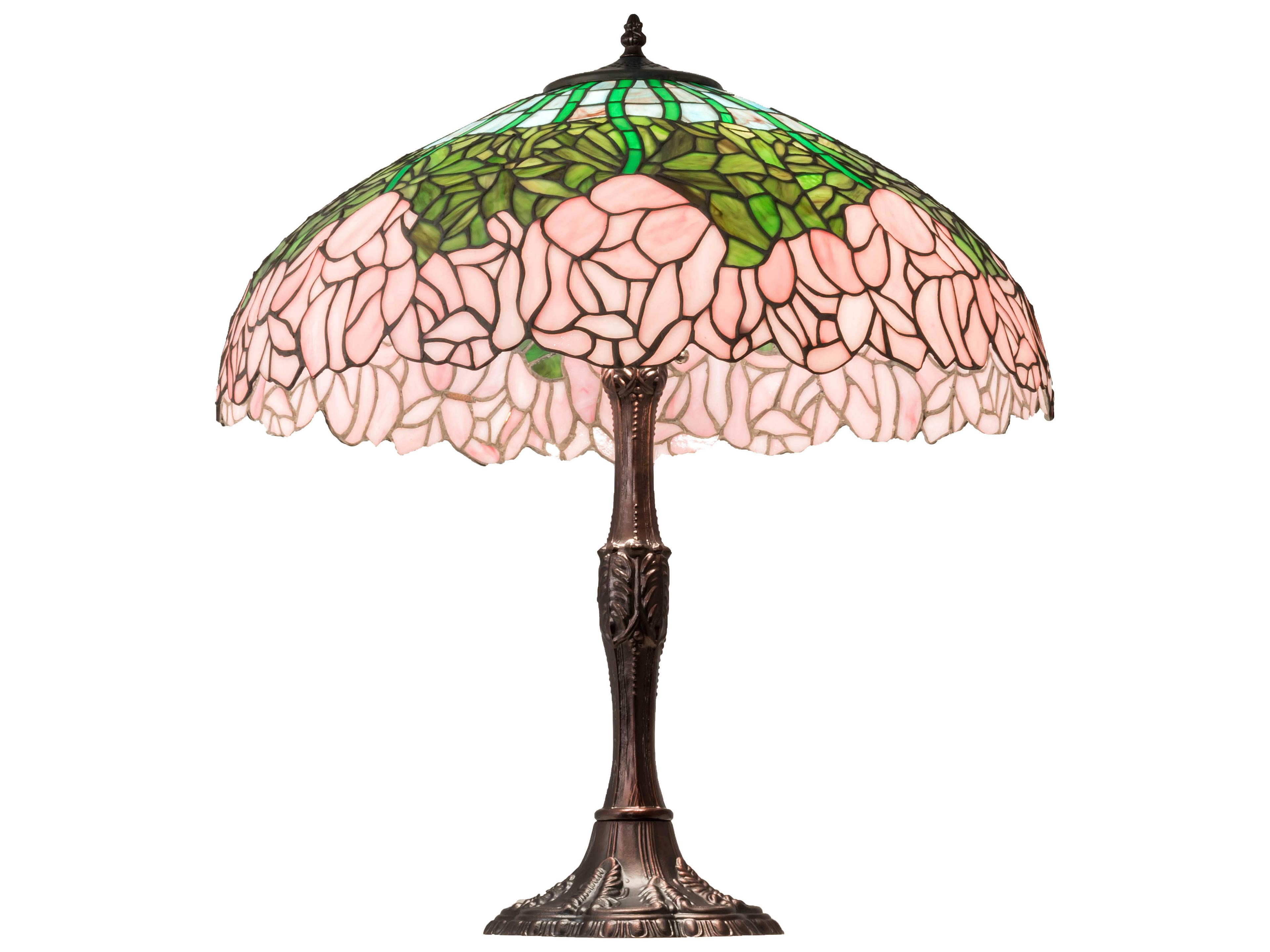 Meyda Tiffany Cabbage Rose Glass Mahogany Bronze Buffet Lamp