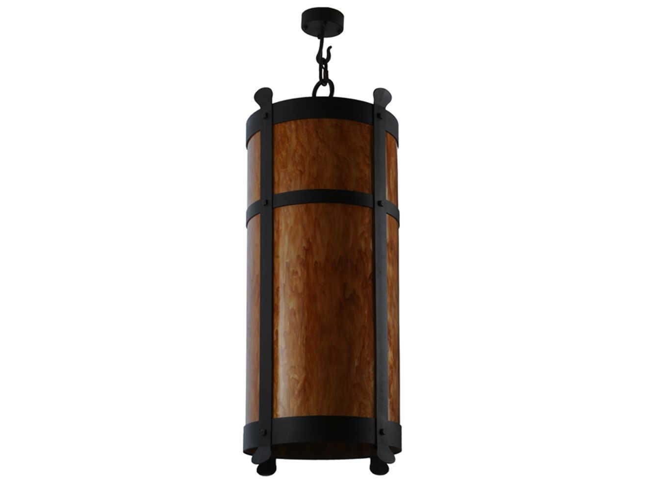 Meyda Beartooth 6-Light Wrought Iron Black Glass Cylinder Pendant