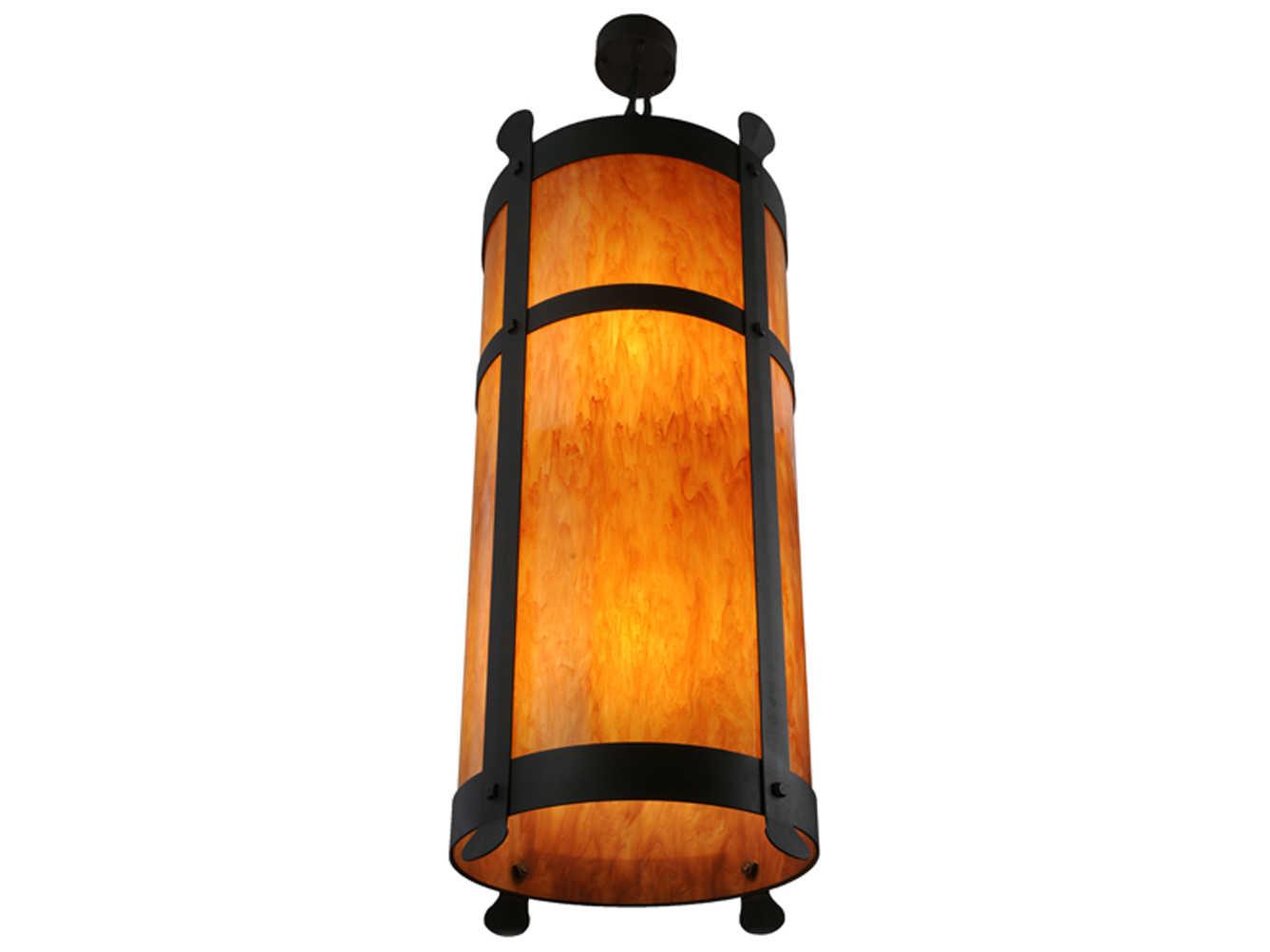 Meyda Beartooth 6-Light Wrought Iron Black Glass Cylinder Pendant