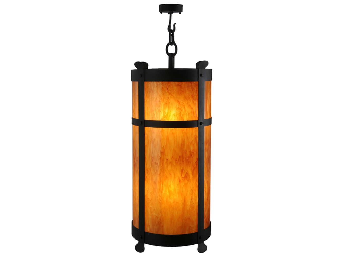 Meyda Beartooth 6-Light Wrought Iron Black Glass Cylinder Pendant