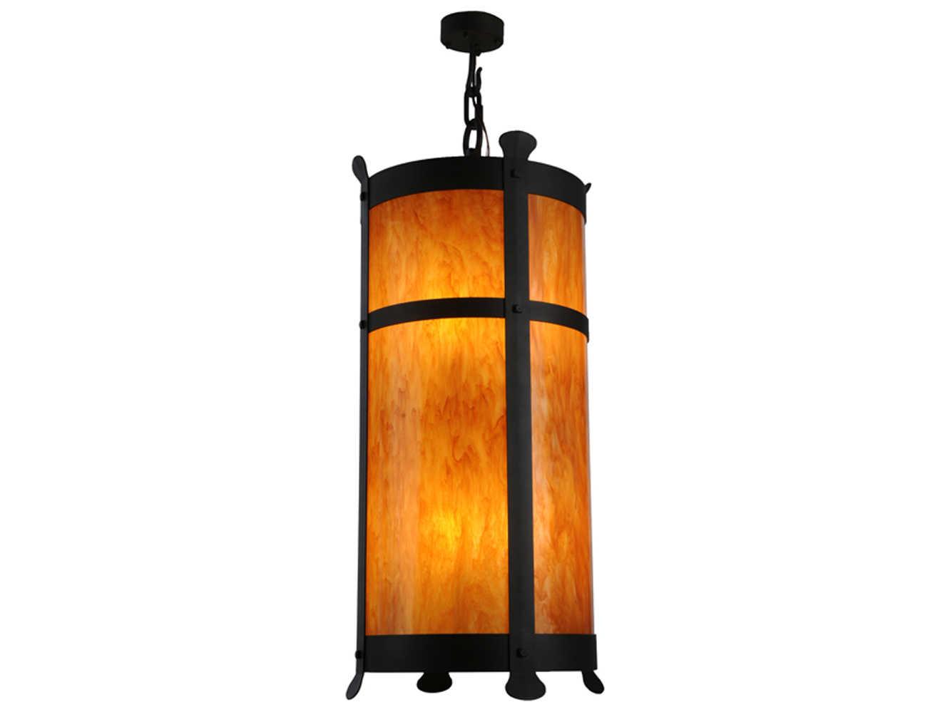 Meyda Beartooth 6-Light Wrought Iron Black Glass Cylinder Pendant