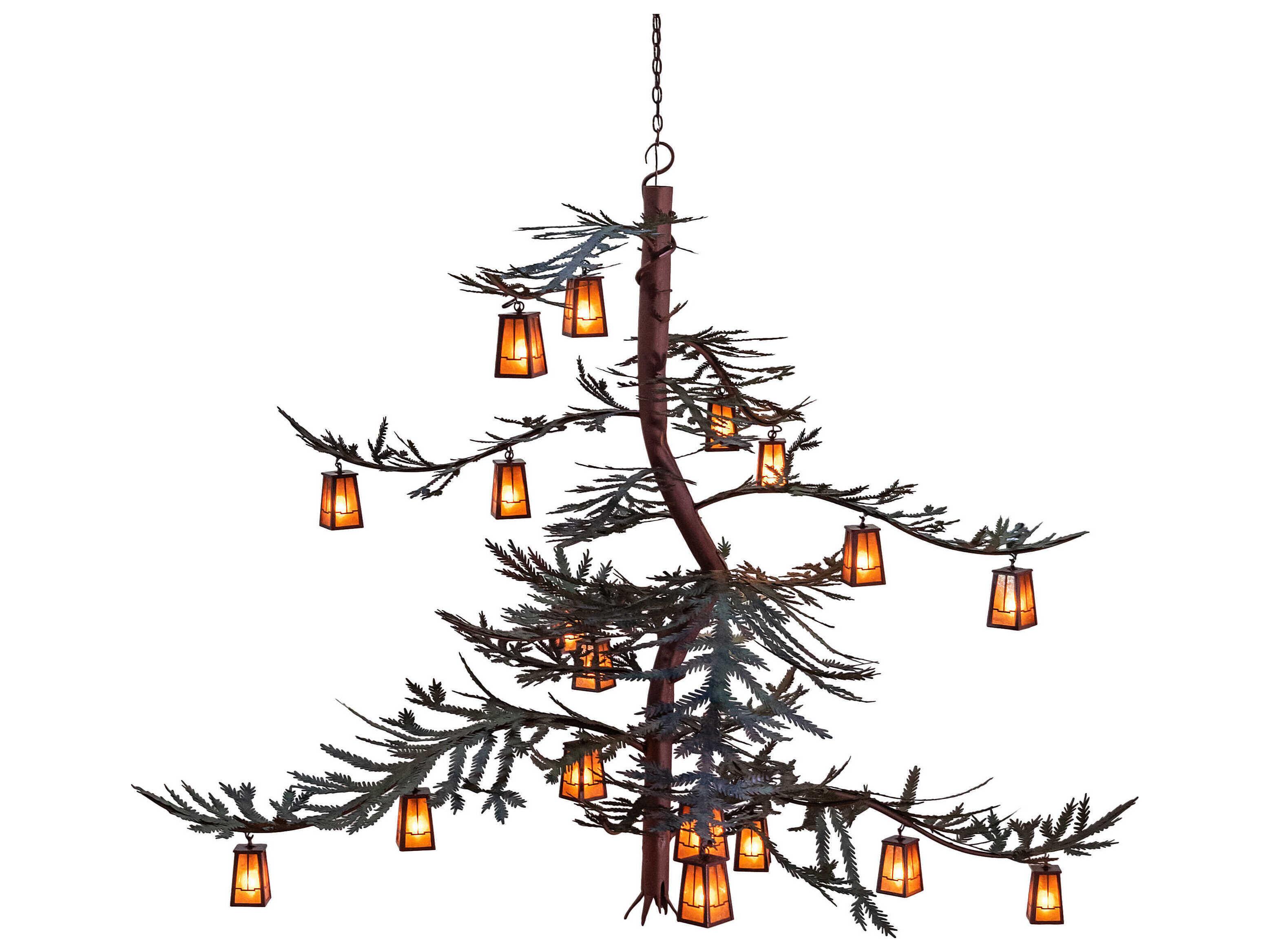 Meyda Pine Branch Valley View 18-Light8-Light Rust Steel Glass Chandelier