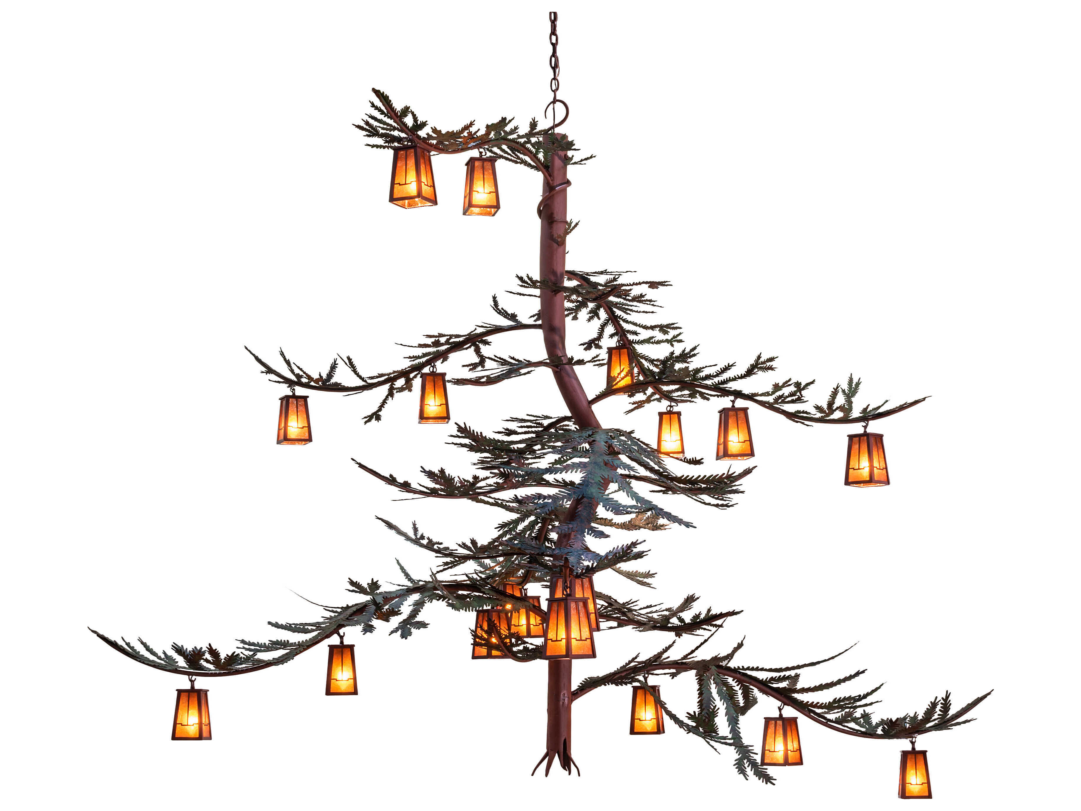 Meyda Pine Branch Valley View 18-Light8-Light Rust Steel Glass Chandelier