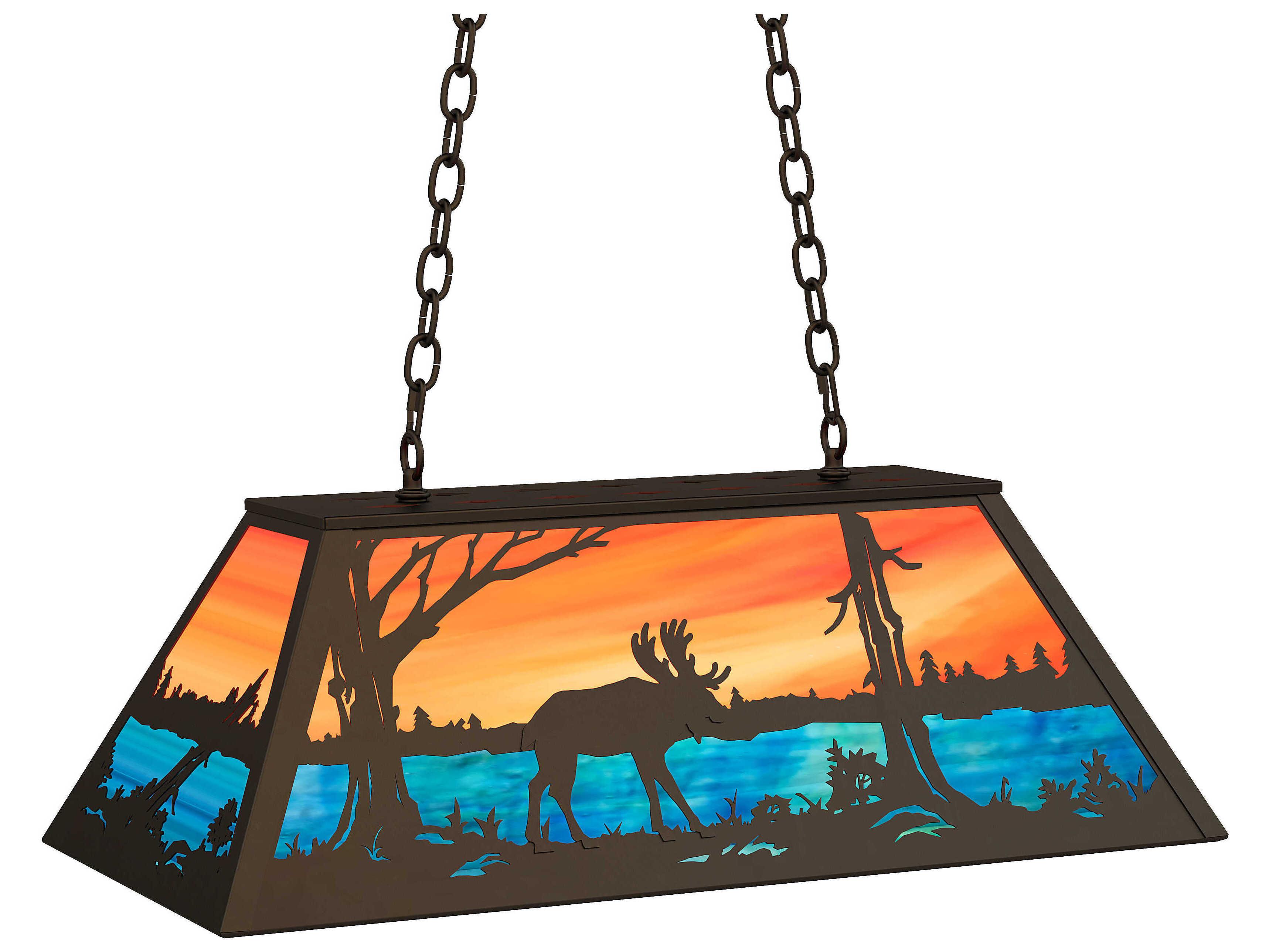 Meyda Moose At Lake 6-Light Oil Rubbed Bronze Glass Island Pendant