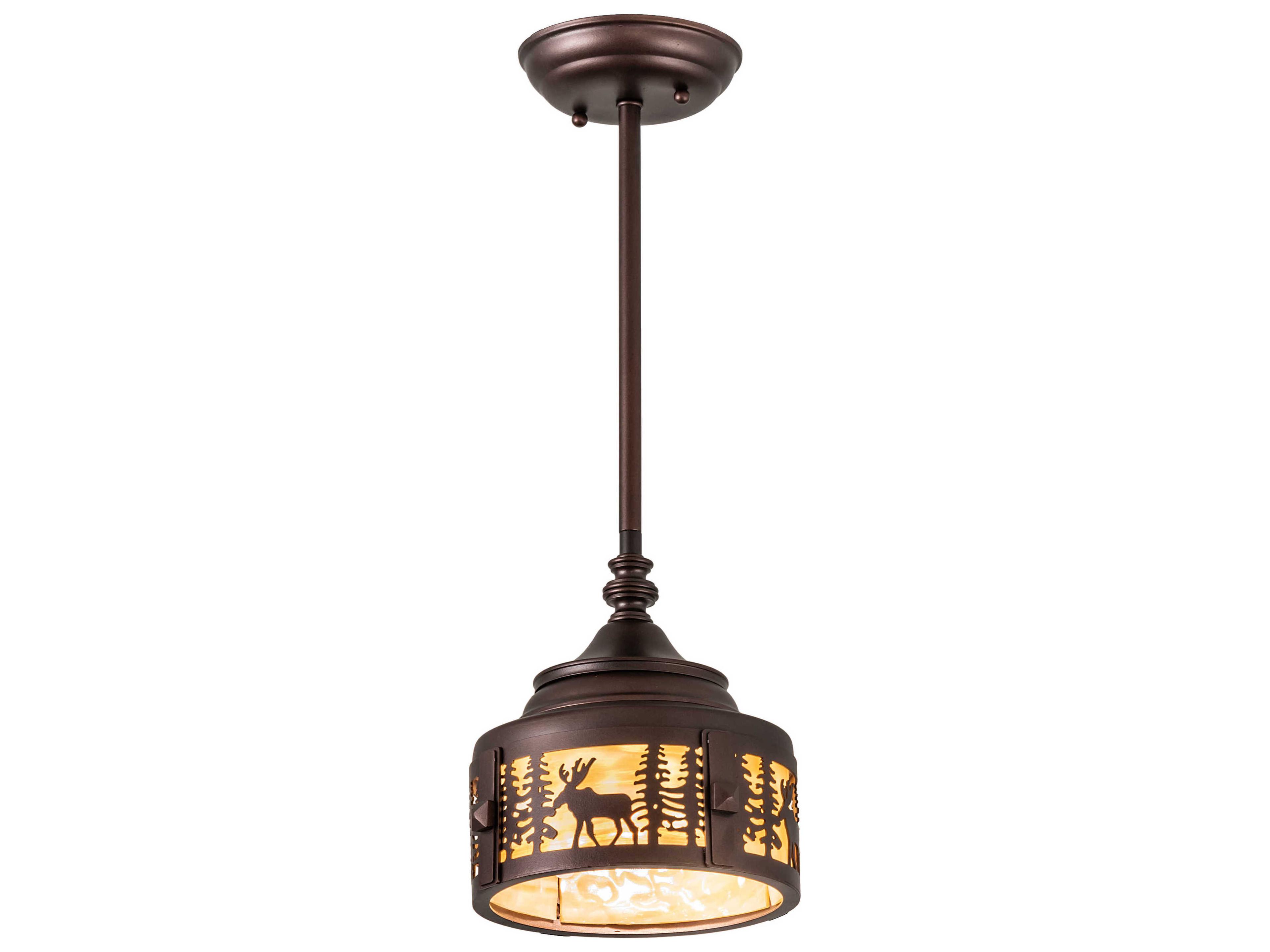 Meyda Moose At Dusk 1-Light Mahogany Bronze Glass Drum Mini Pendant