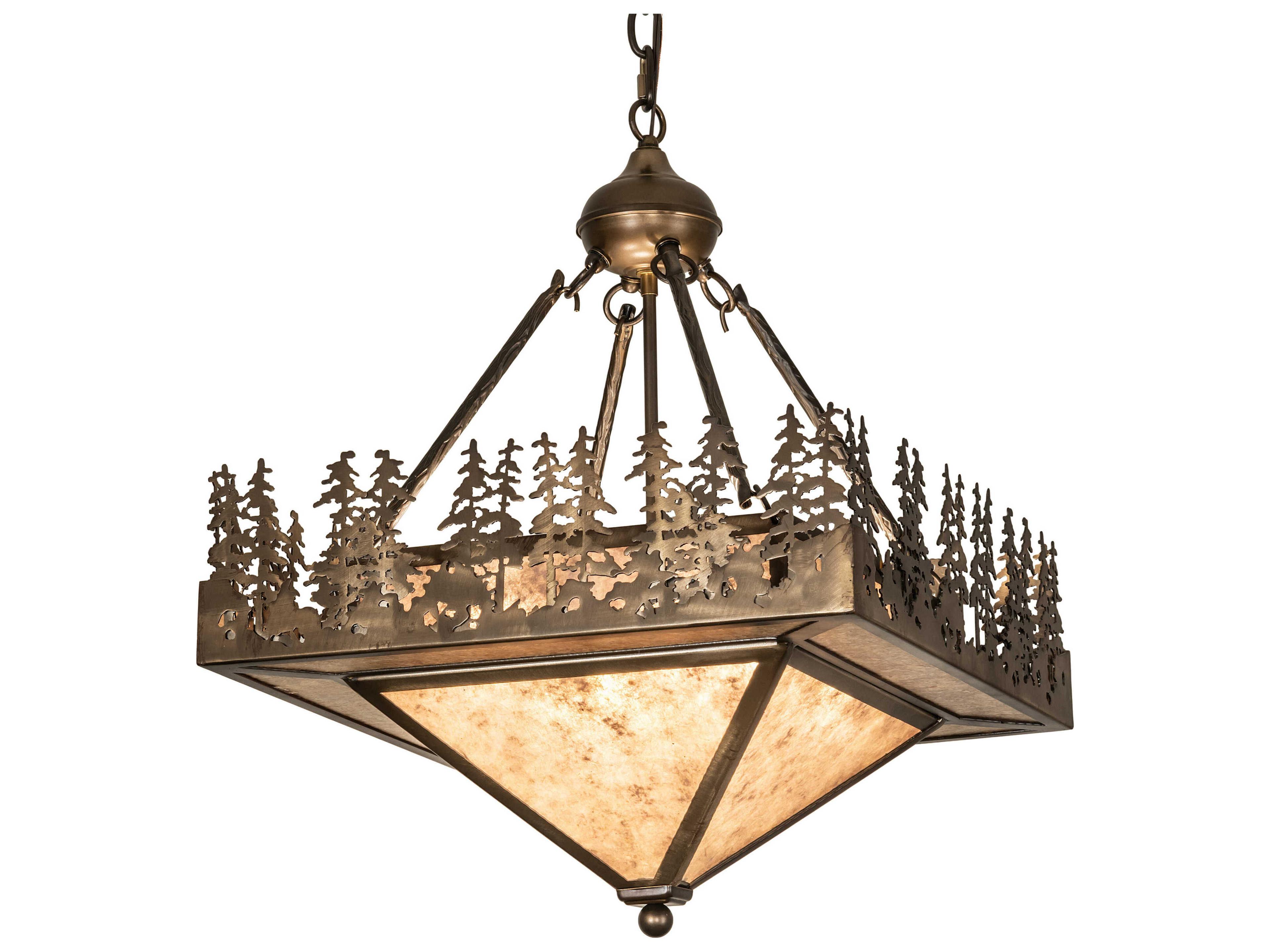 Meyda Pine Lake 4-Light Antique Copper Glass Pendant