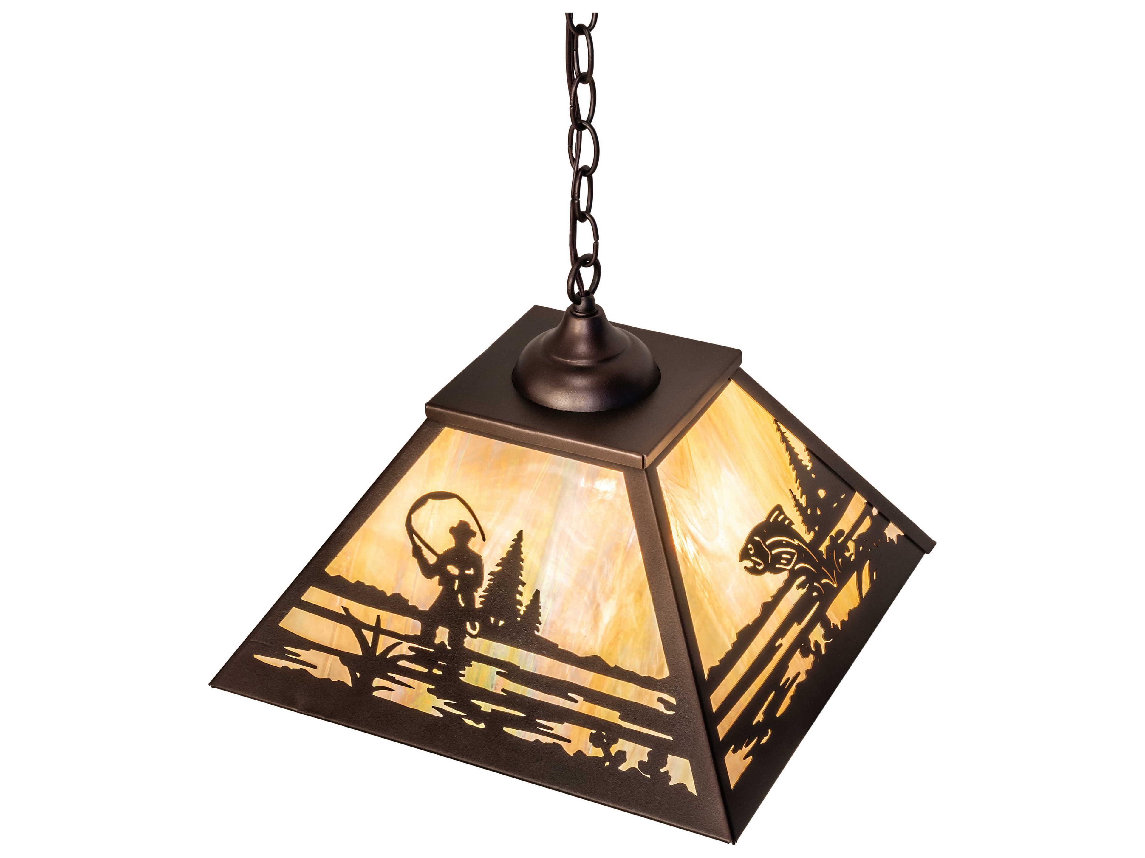 Meyda Fly Fisherman 3-Light Mahogany Bronze Glass Pendant