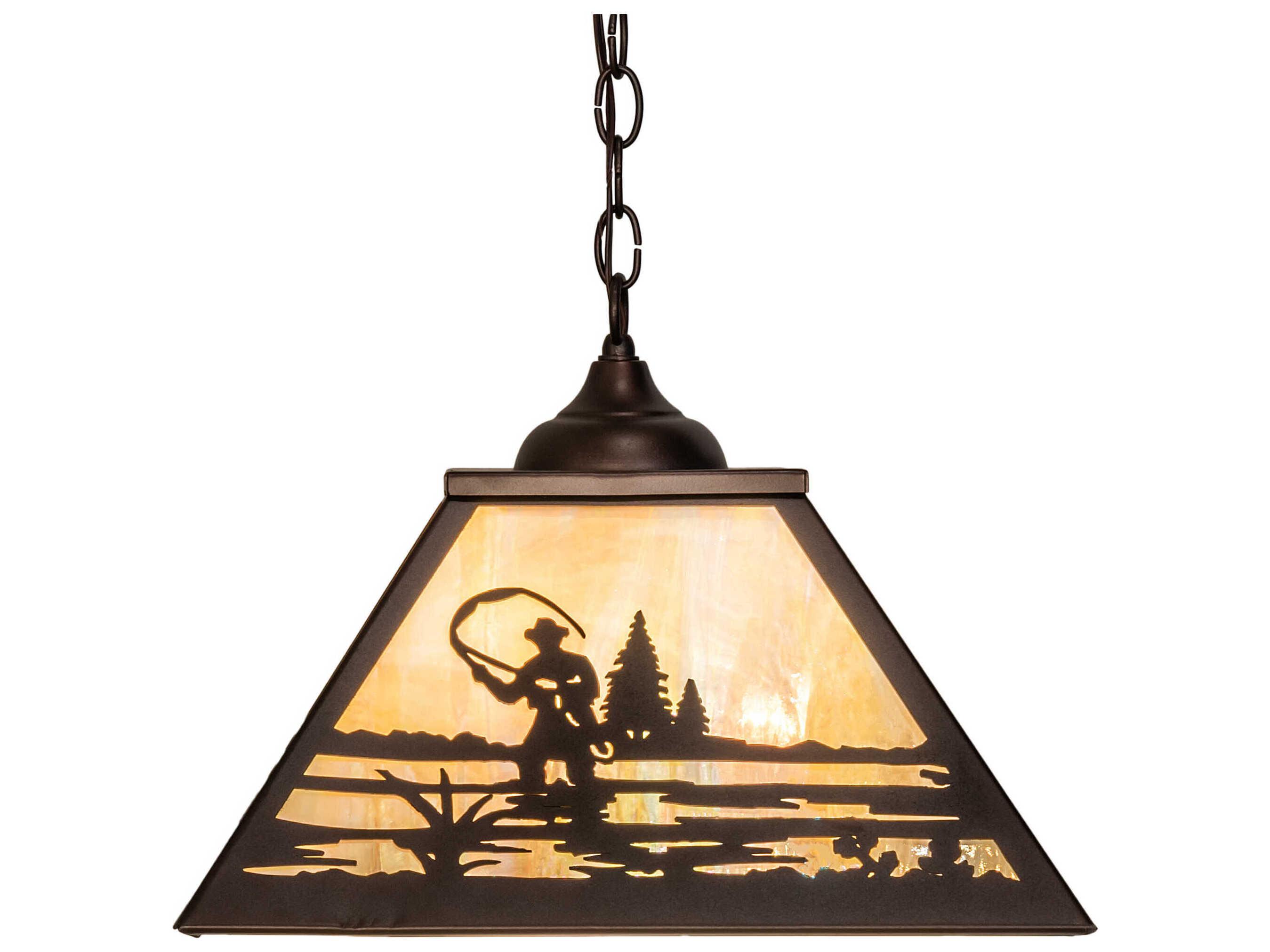 Meyda Fly Fisherman 3-Light Mahogany Bronze Glass Pendant