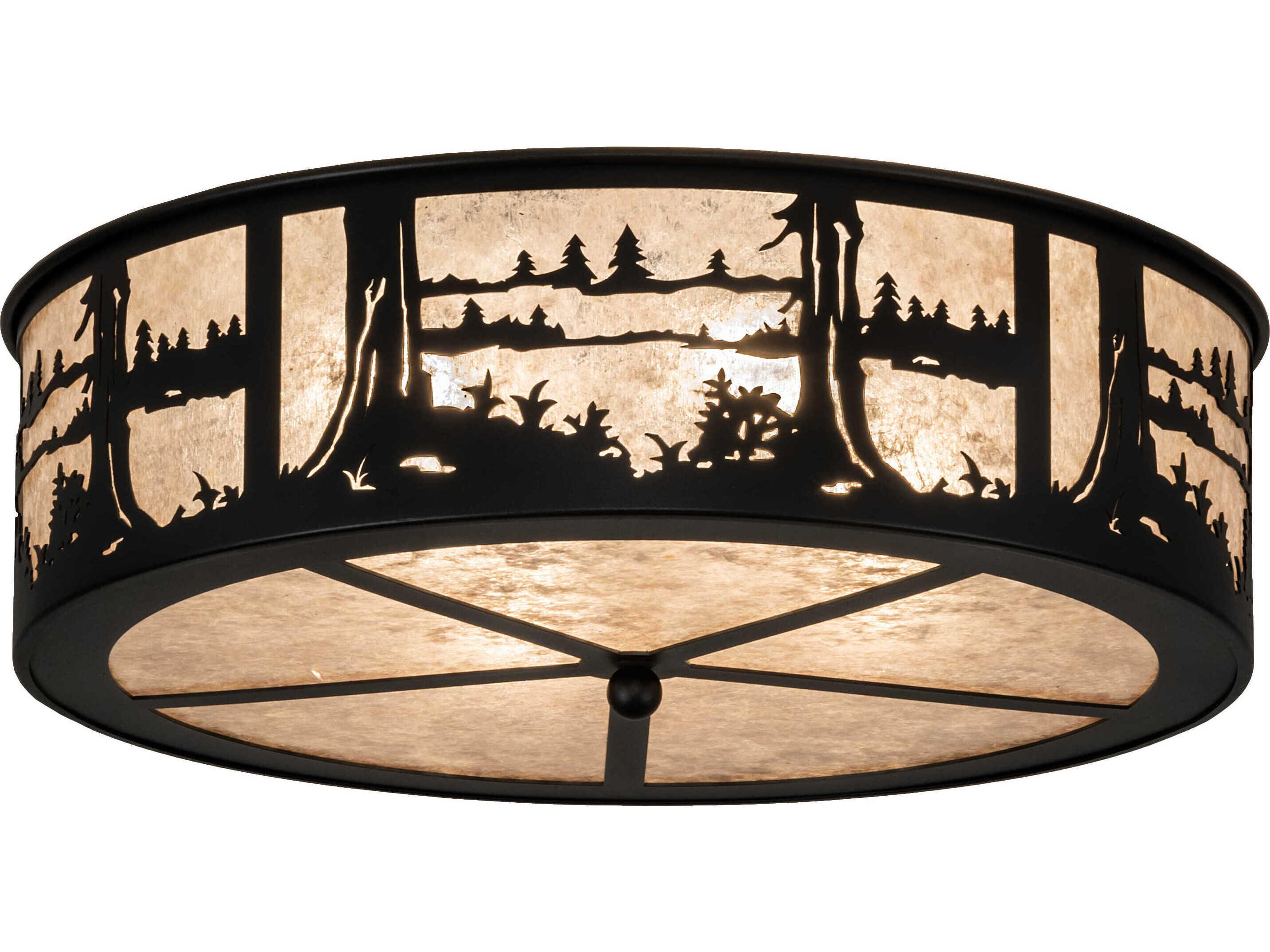 Meyda Quiet Pond 2-Light Black Glass Drum Flush Mount