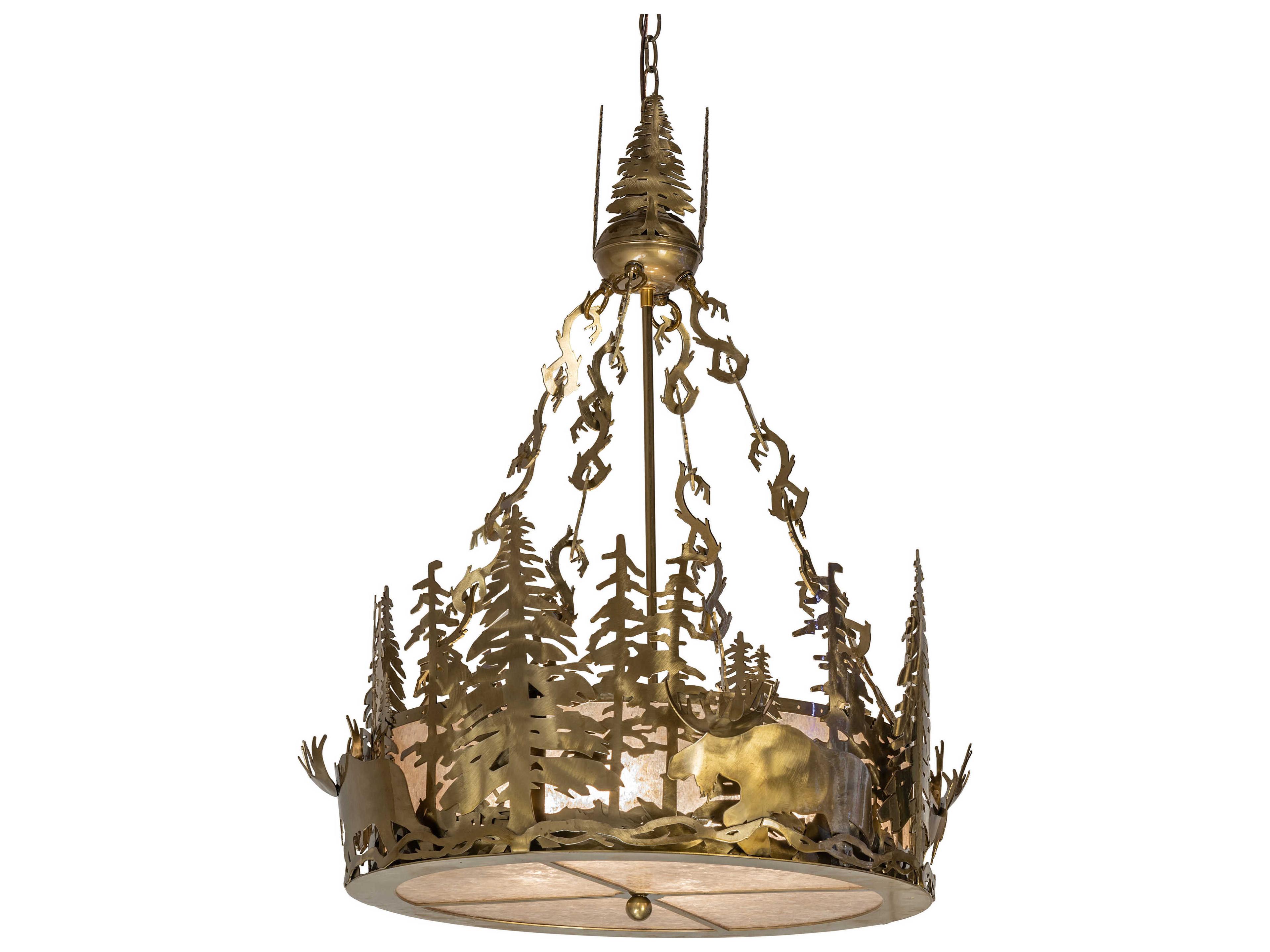 Meyda Moose At Dusk 4-Light Brass Tint Glass Drum Pendant