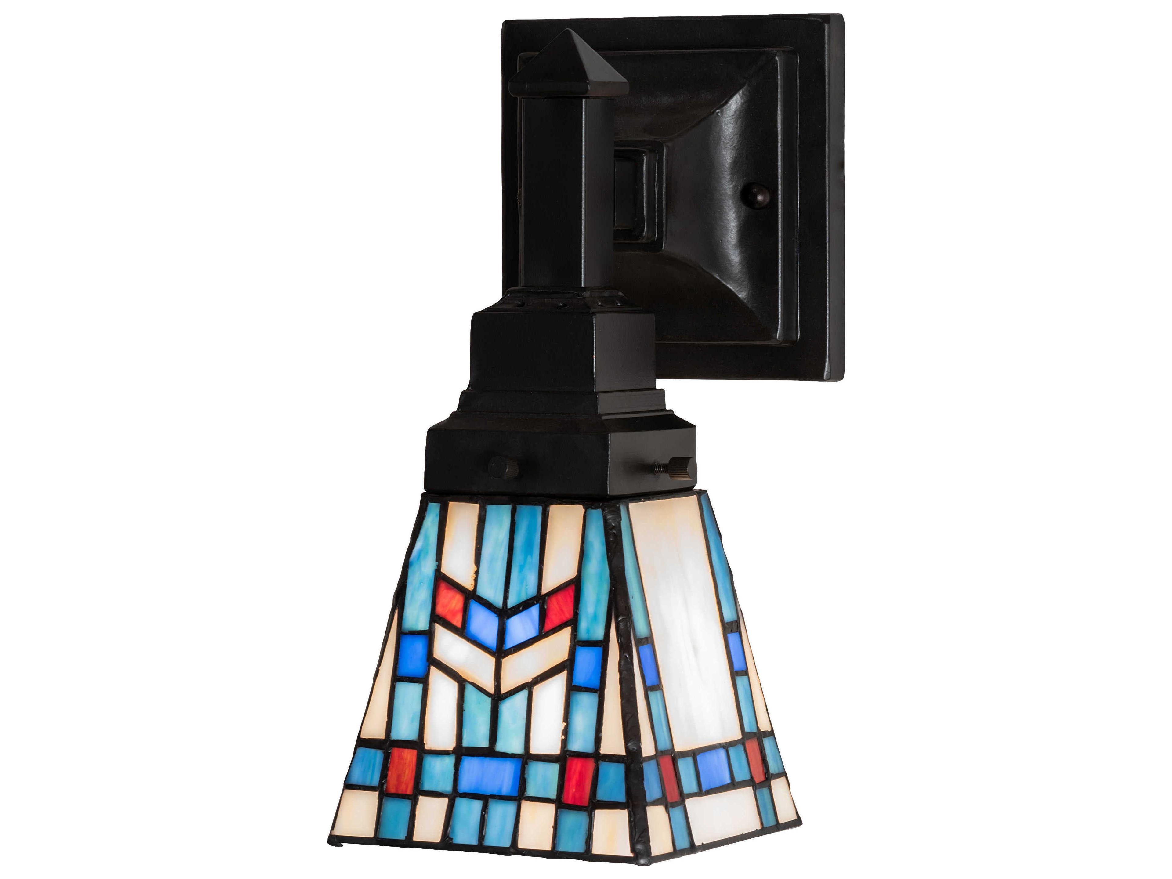 Meyda Prairie Wheat 1-Light Mahogany Bronze Blue Glass Tiffany Wall Sconce