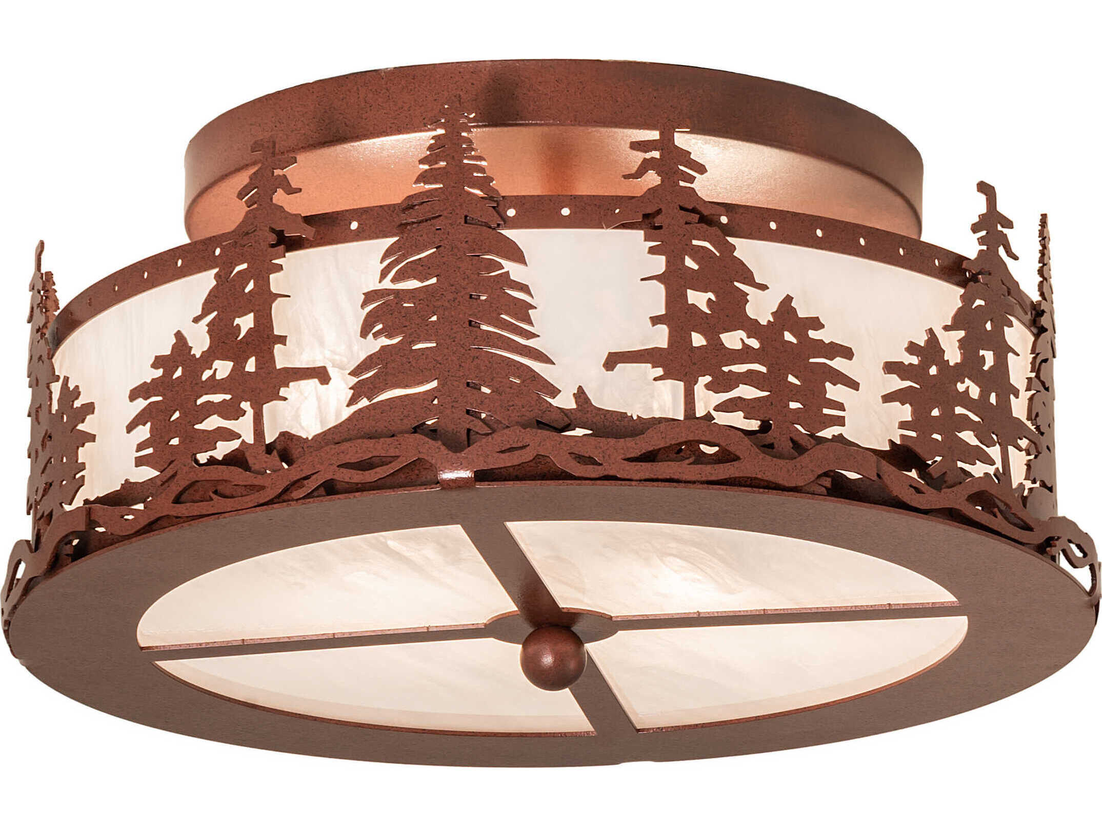 Meyda Tall Pines 2-Light Rust Copper Drum Flush Mount
