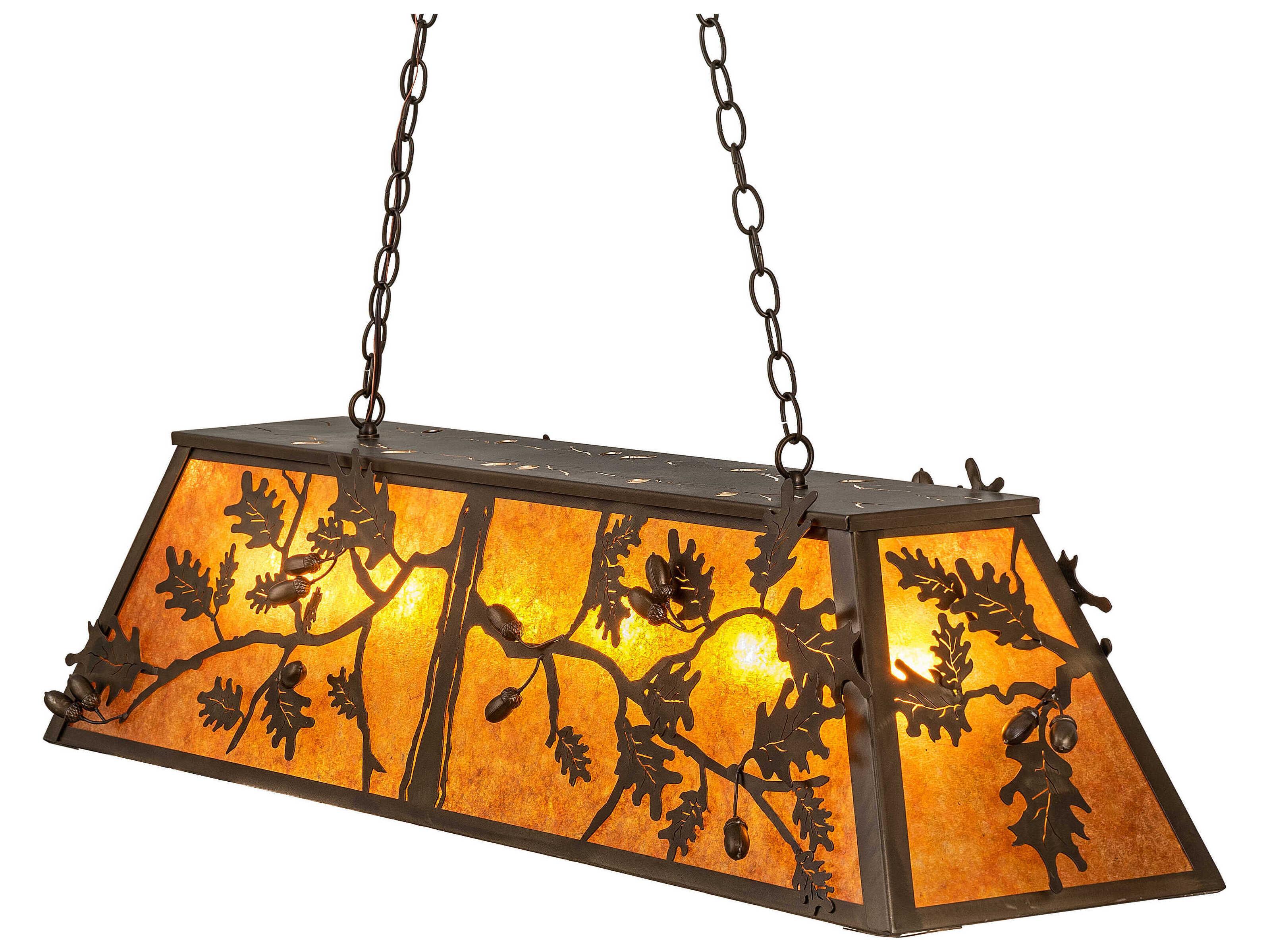 Meyda Oak Leaf & Acorn 6-Light Antique Copper Glass Island Pendant