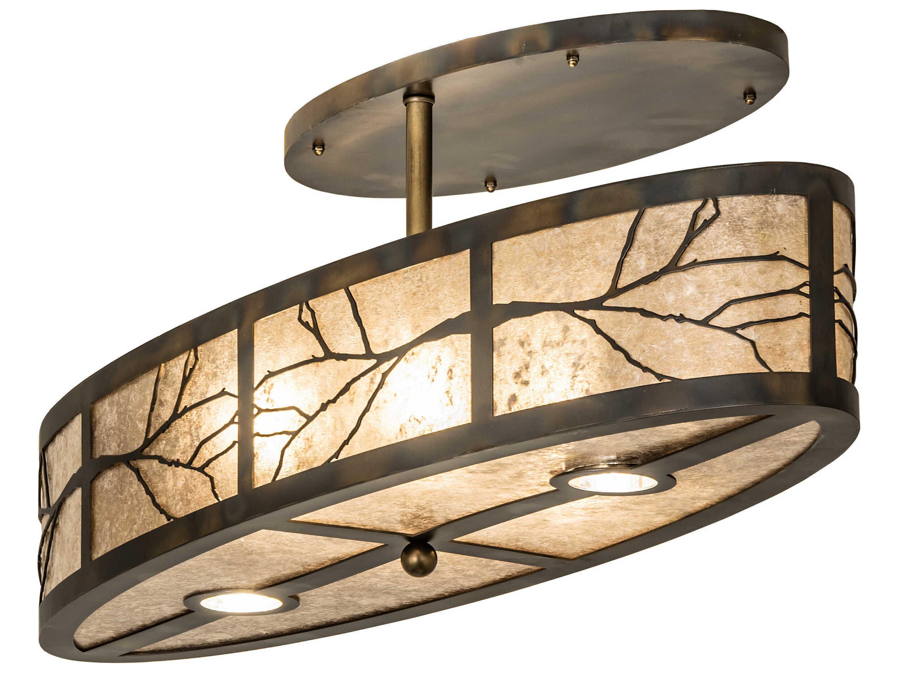 Meyda Branches 4 2-Light Antique Copper Glass Semi Flush Mount