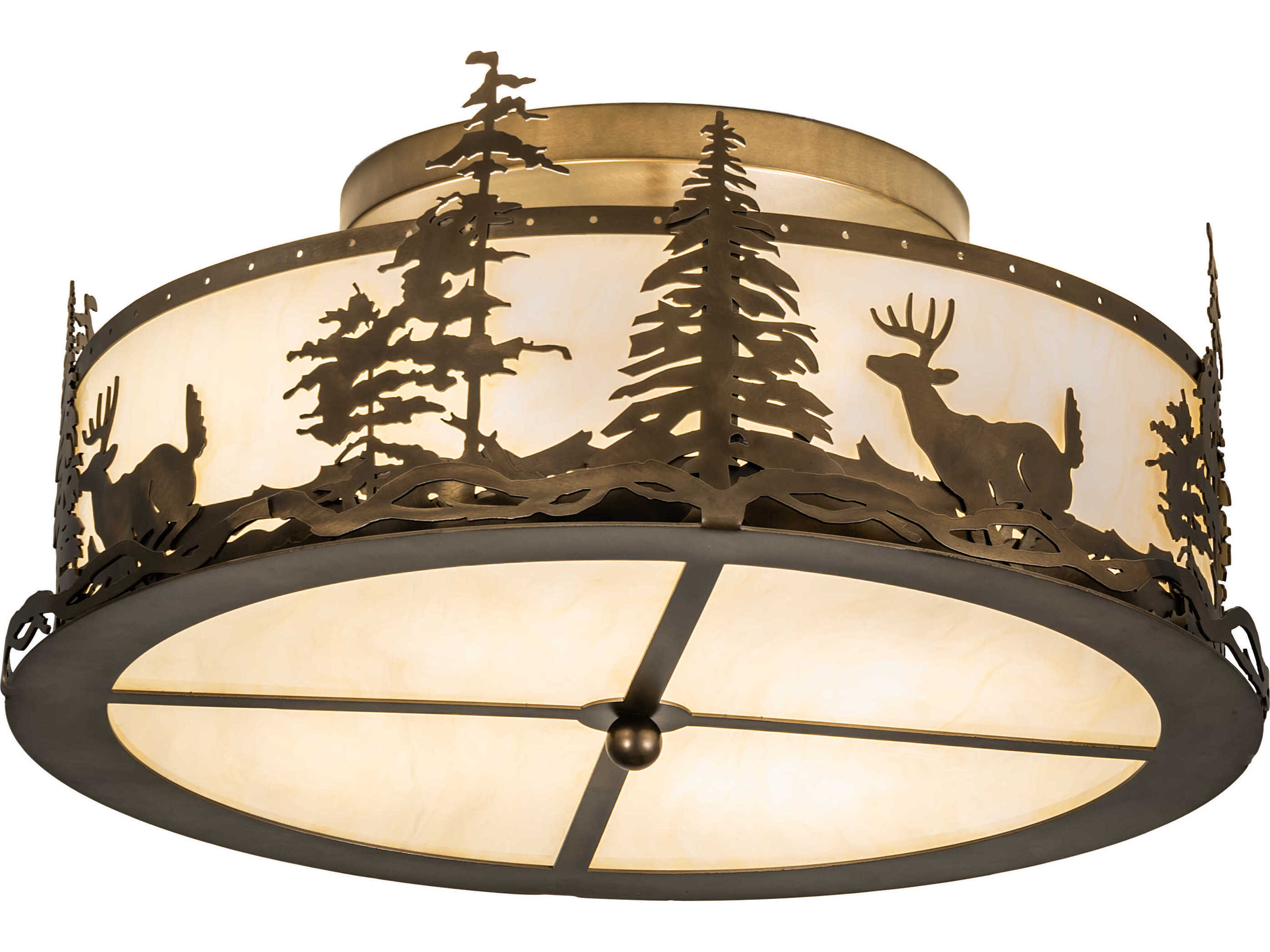 Meyda Deer At Dusk 4-Light Antique Copper Drum Flush Mount