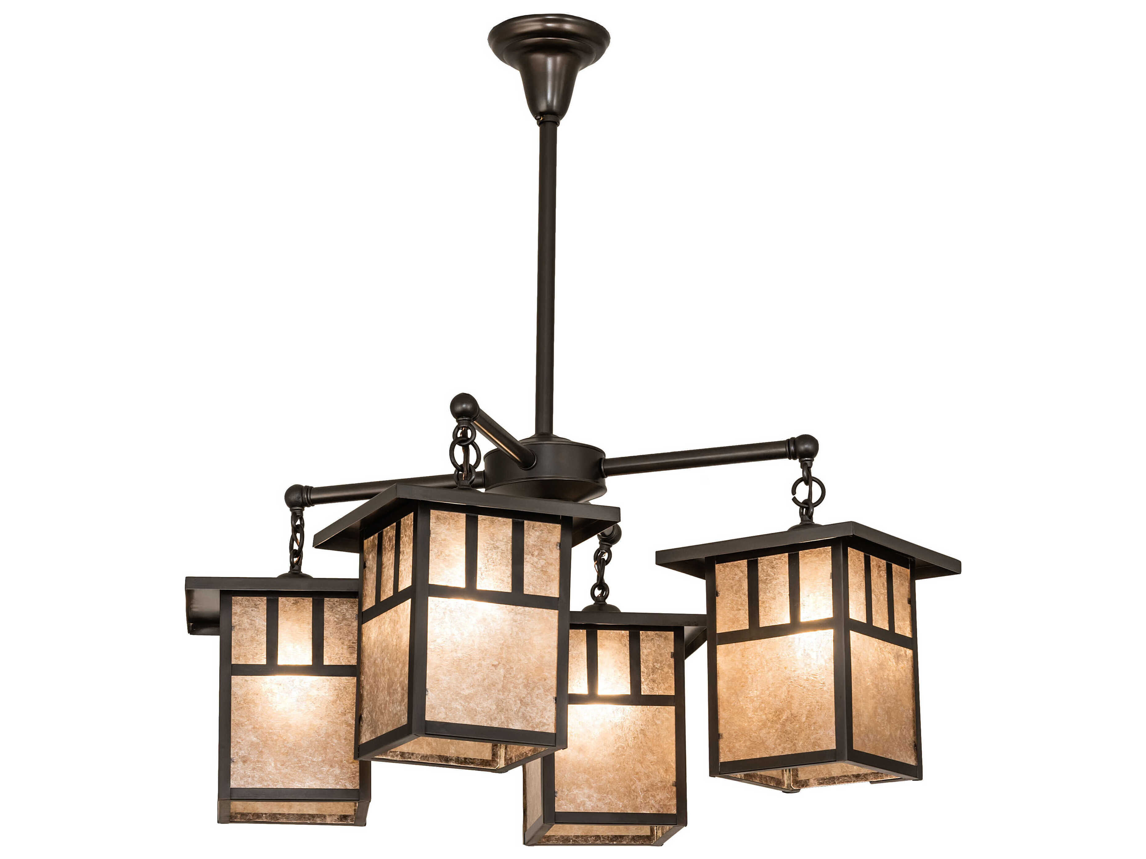 Meyda Hyde Park 4-Light Craftsman Brown Glass Lantern Chandelier