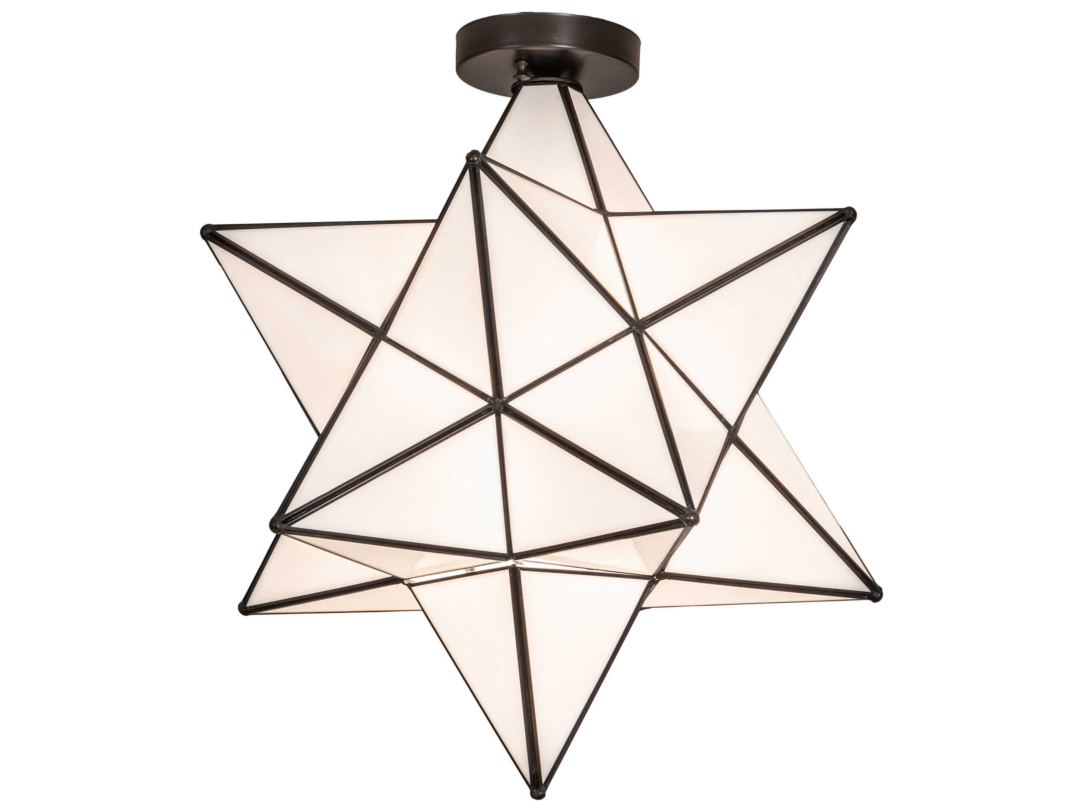Meyda Moravian Star 1-Light Mahogany Bronze White Glass Flush Mount