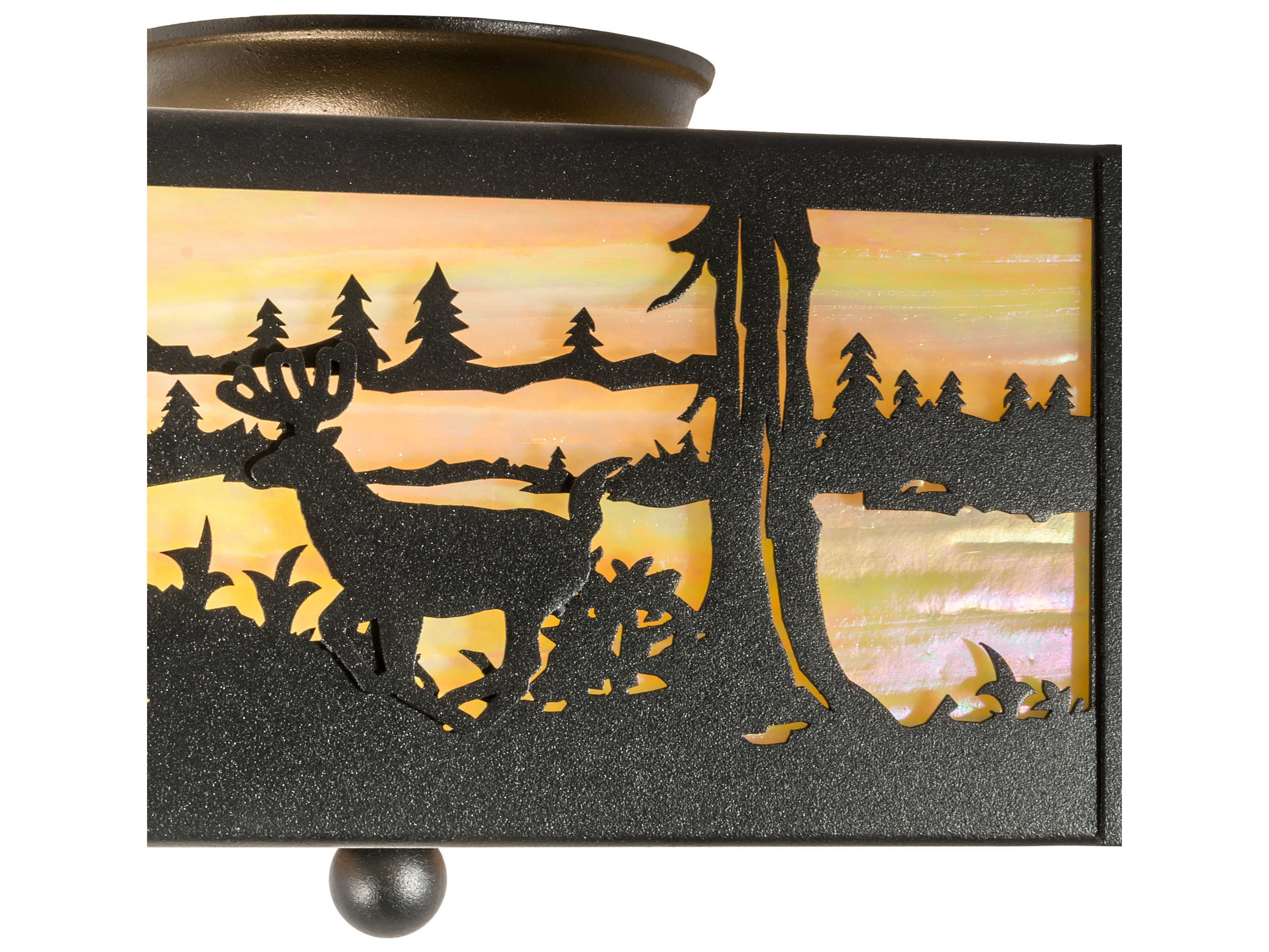 Meyda Deer At Lake 2-Light Black Beige Off White Glass Geometric Flush Mount