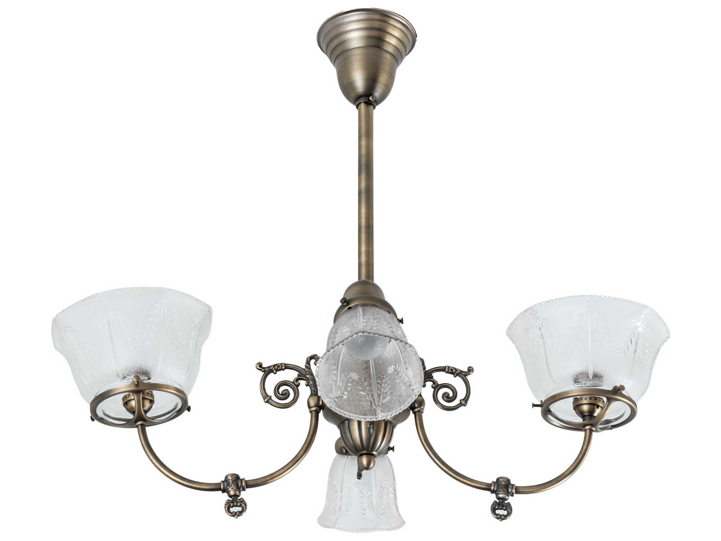 Meyda Revival Gas And Electric 4-Light Brass Glass Bell Chandelier