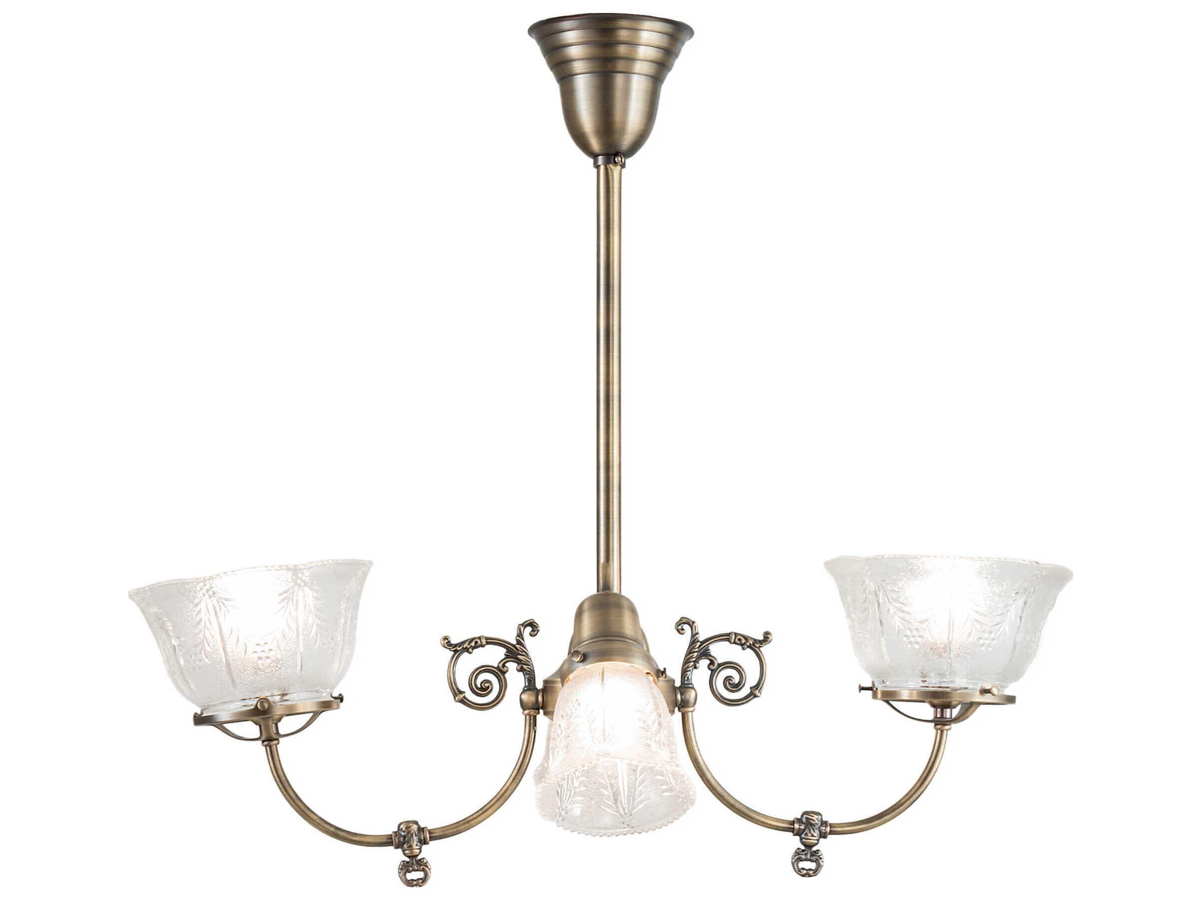 Meyda Revival Gas And Electric 4-Light Brass Glass Bell Chandelier
