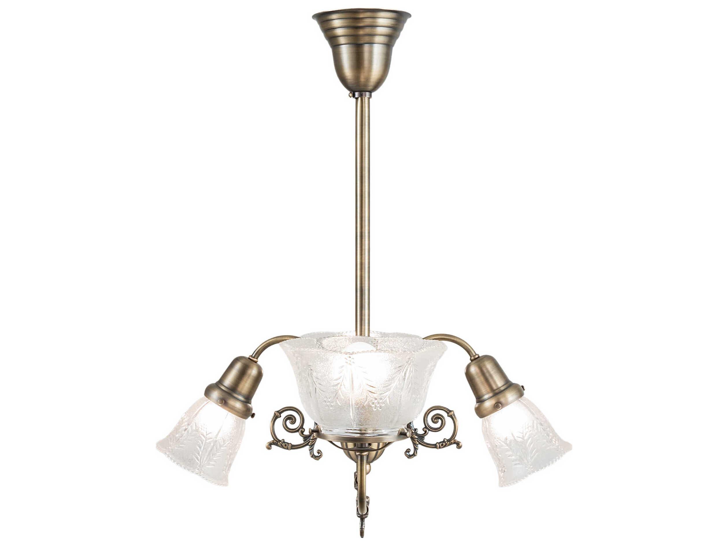 Meyda Revival Gas And Electric 4-Light Brass Glass Bell Chandelier
