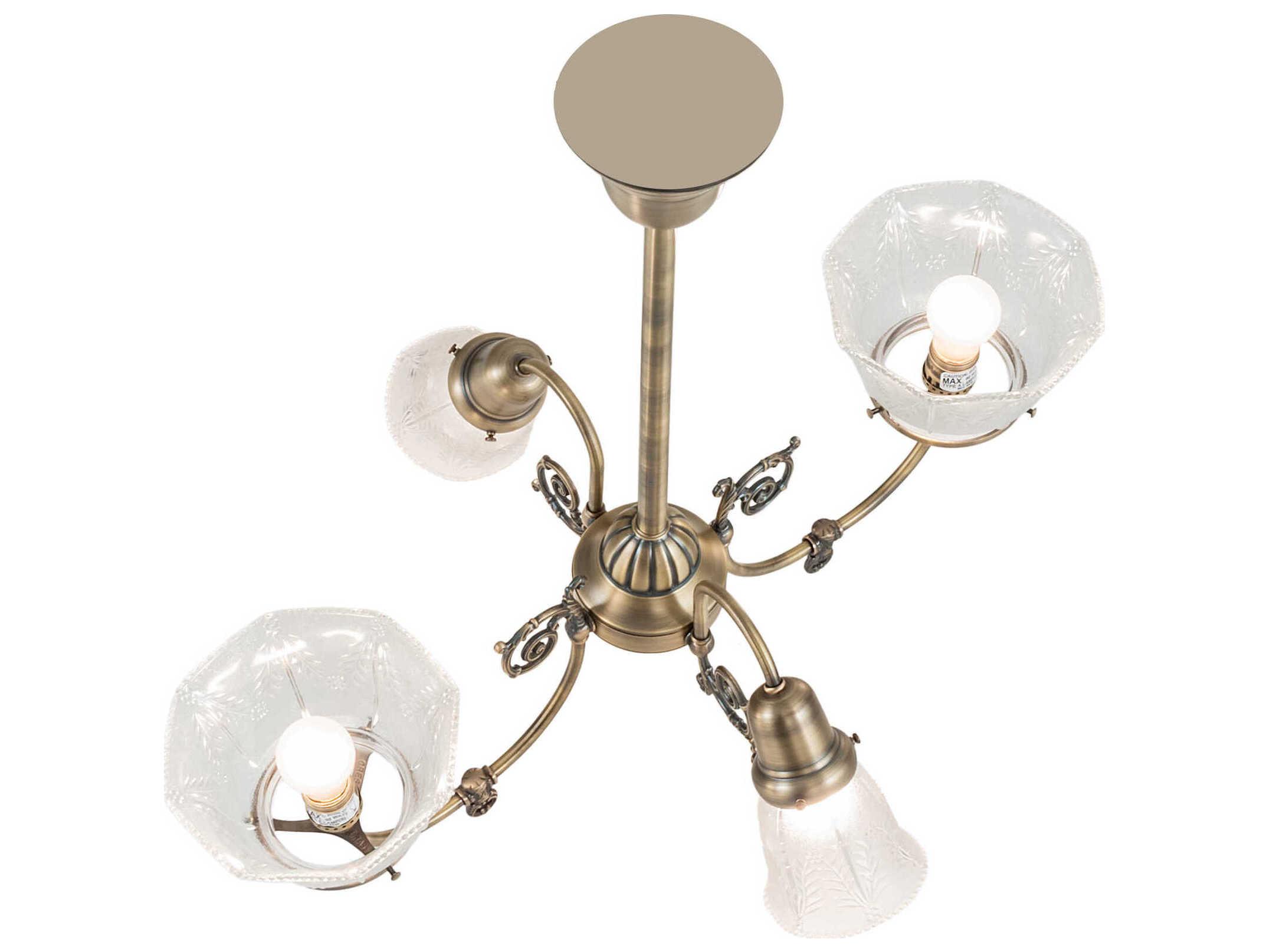 Meyda Revival Gas And Electric 4-Light Brass Glass Bell Chandelier
