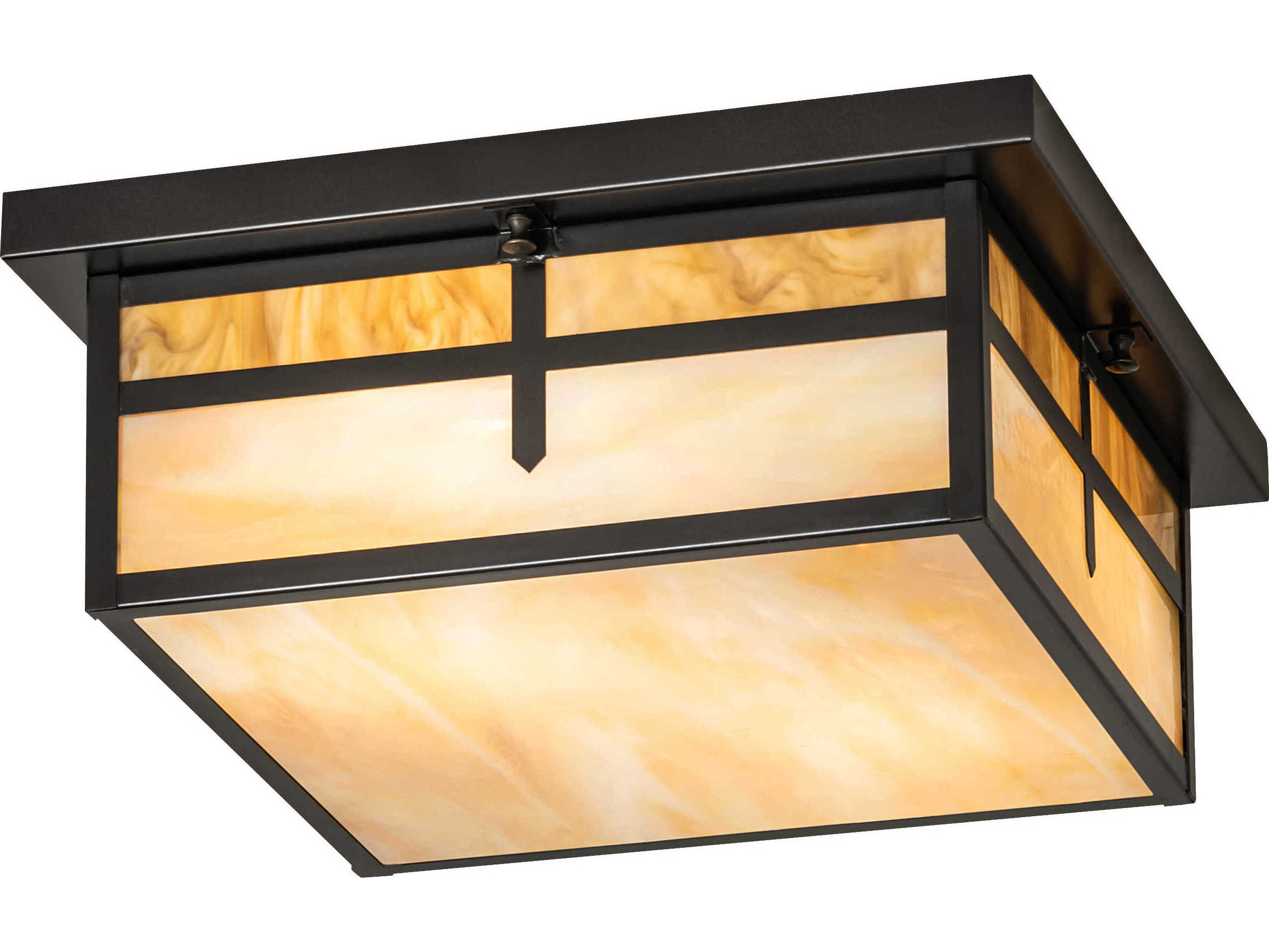 Meyda Hyde Park T Mission 2-Light Brass Glass Flush Mount